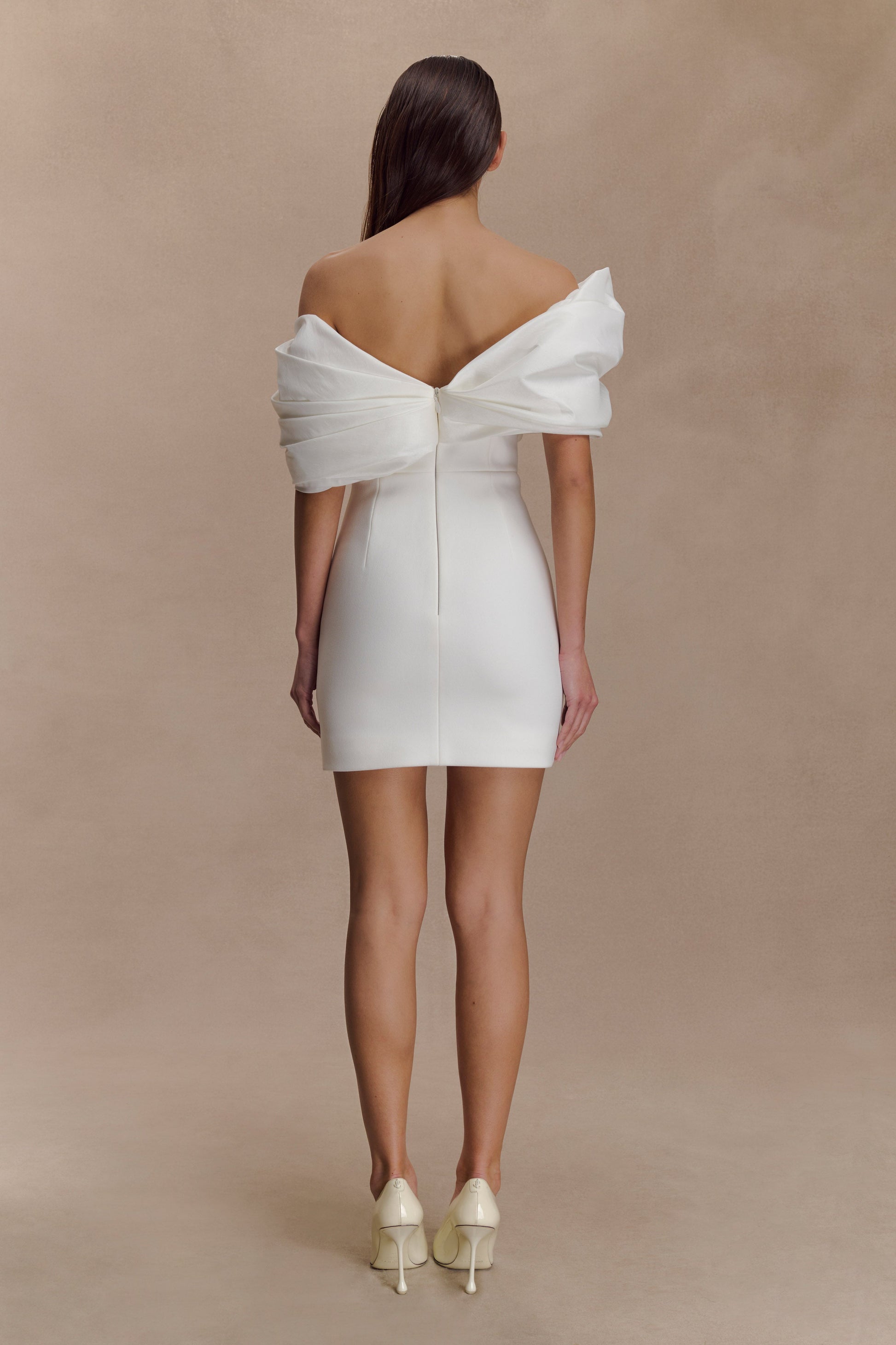 Aphrodite Off Shoulder Crepe Mini Dress - Ivory #2
