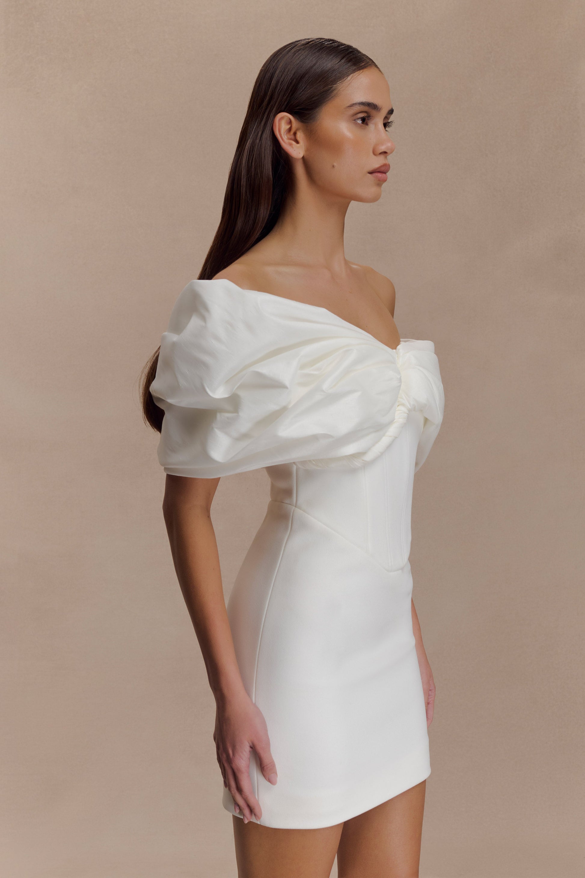 Aphrodite Off Shoulder Crepe Mini Dress - Ivory #6