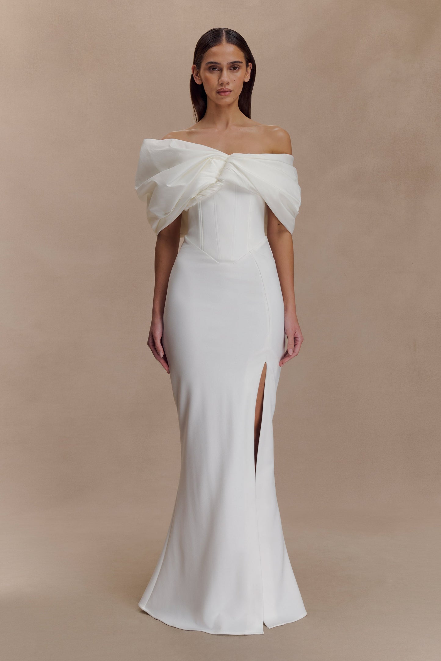 Aphrodite Off Shoulder Crepe Gown - Ivory
