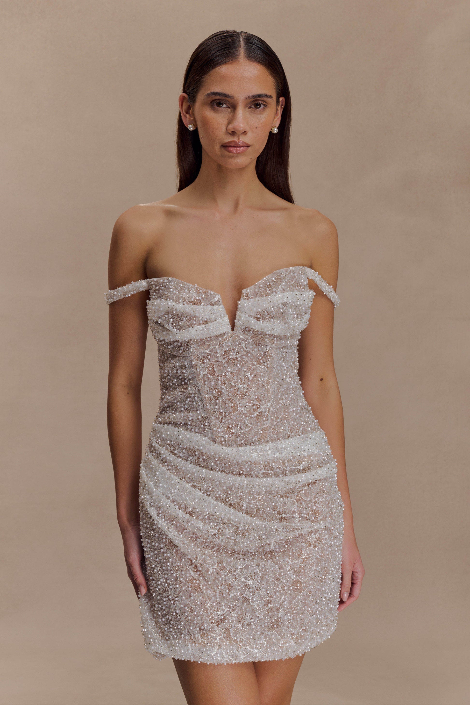 Connie Beaded Bodycon Mini Dress - Nude #7