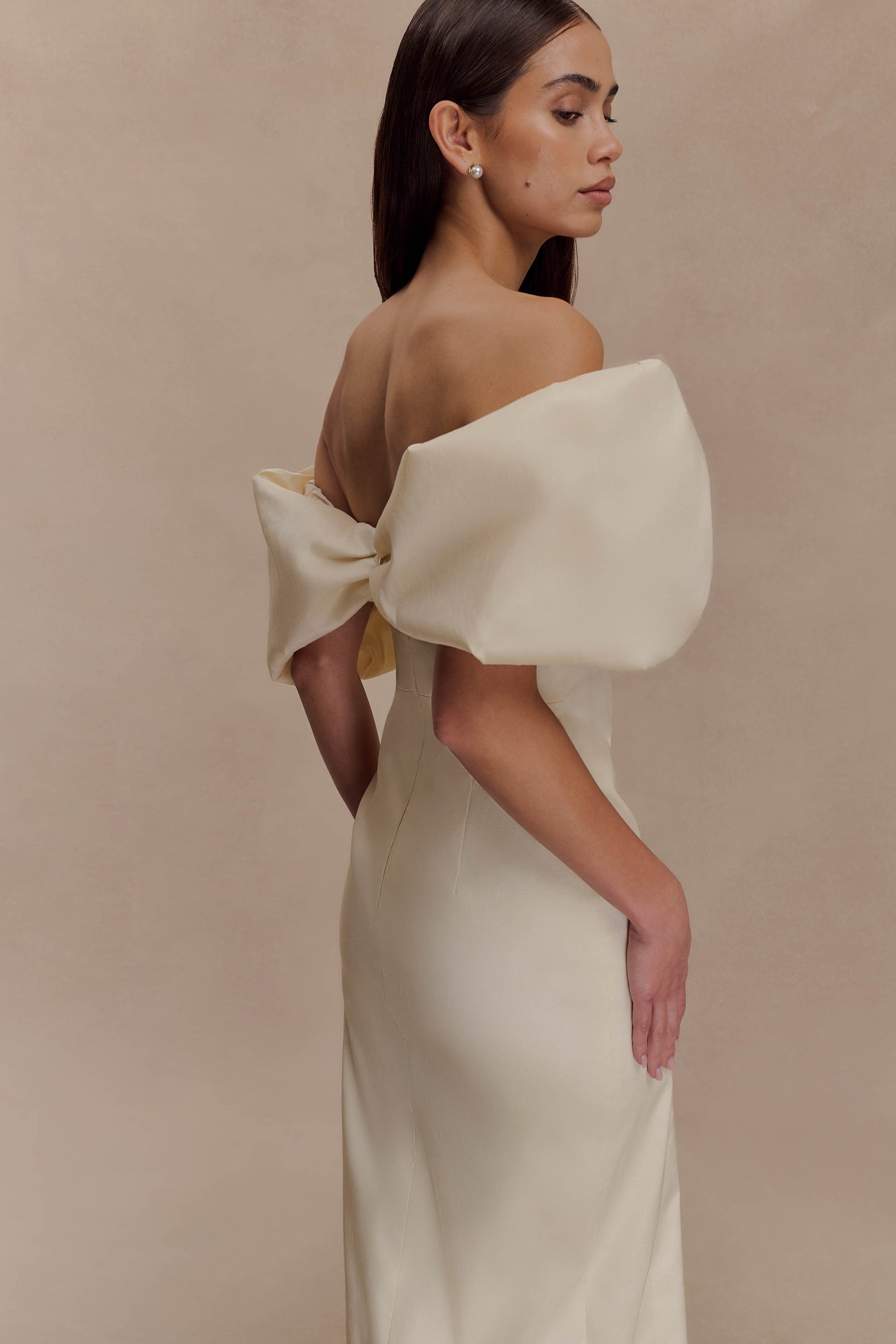 Angelica Taffeta Off Shoulder Bridal Gown - Soft Beige #6