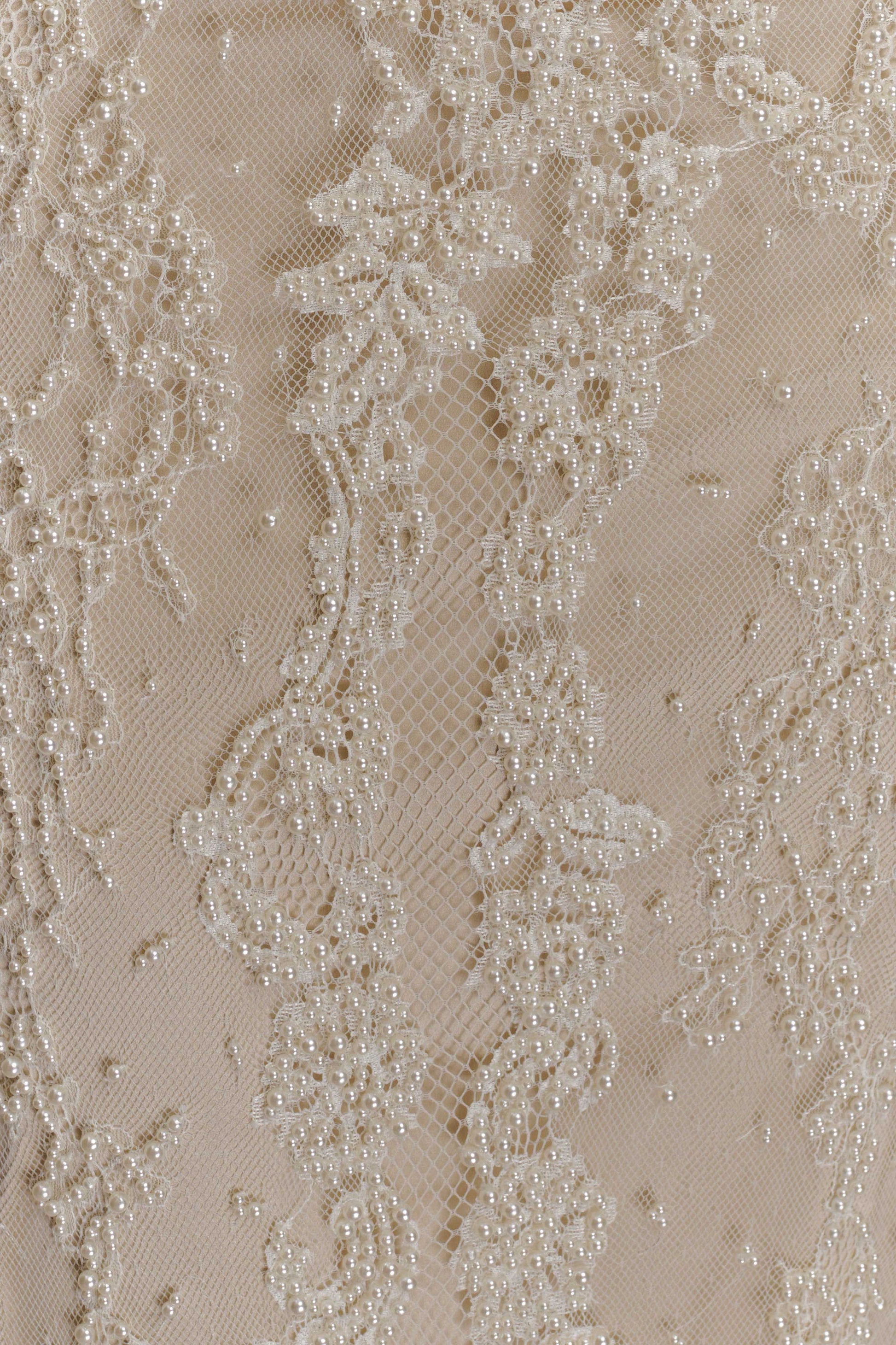 Eva Hand Beaded Pearl & Lace Maxi Dress - White #6