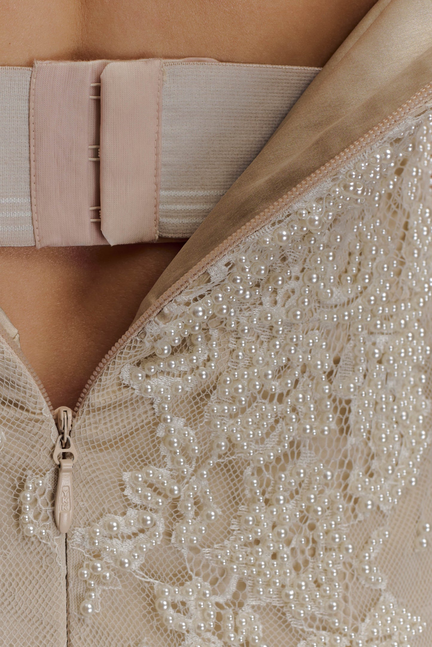 Eva Hand Beaded Pearl & Lace Maxi Dress - White