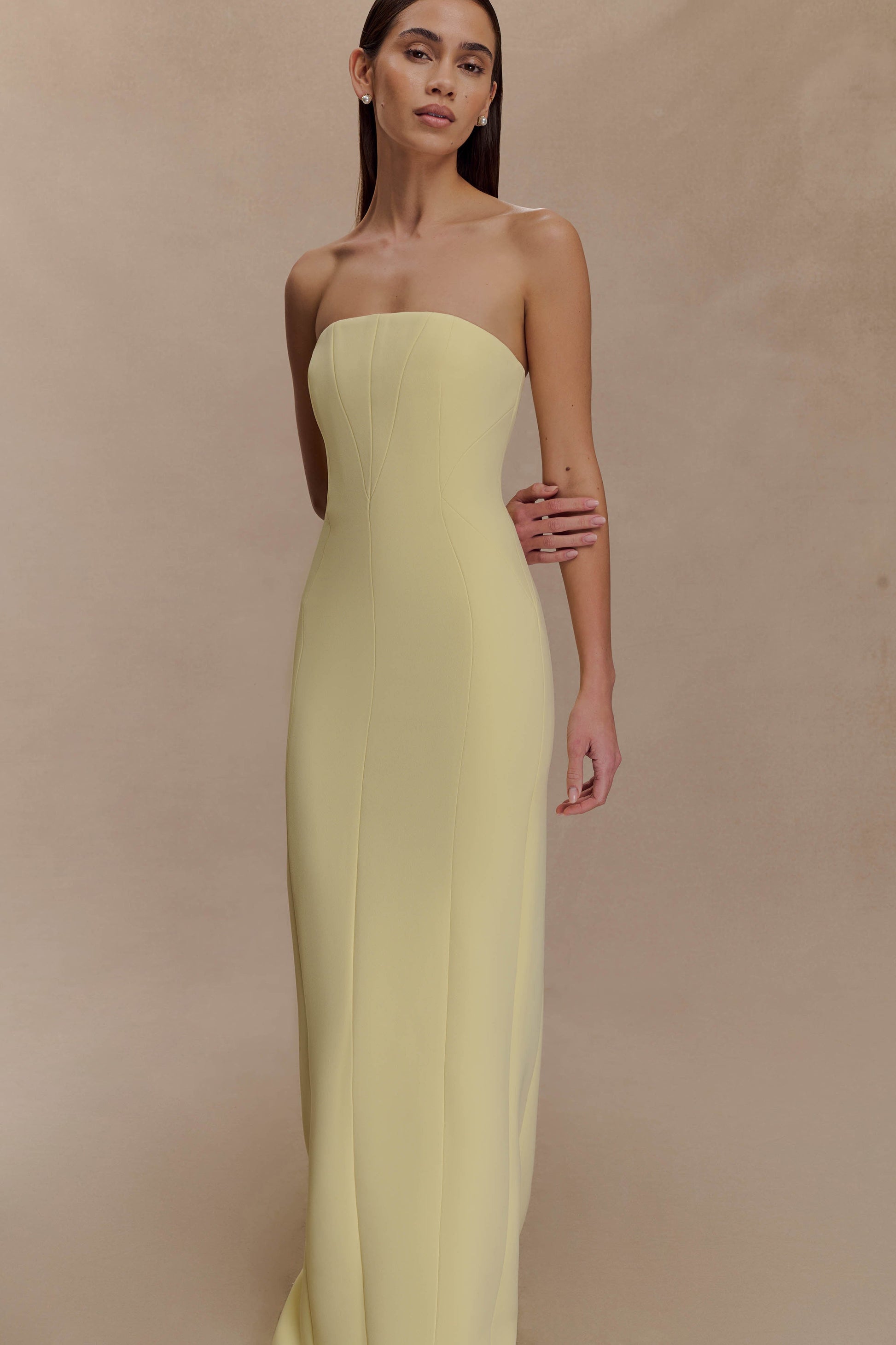 Kalila Strapless Crepe Maxi Dress - Lemon #6
