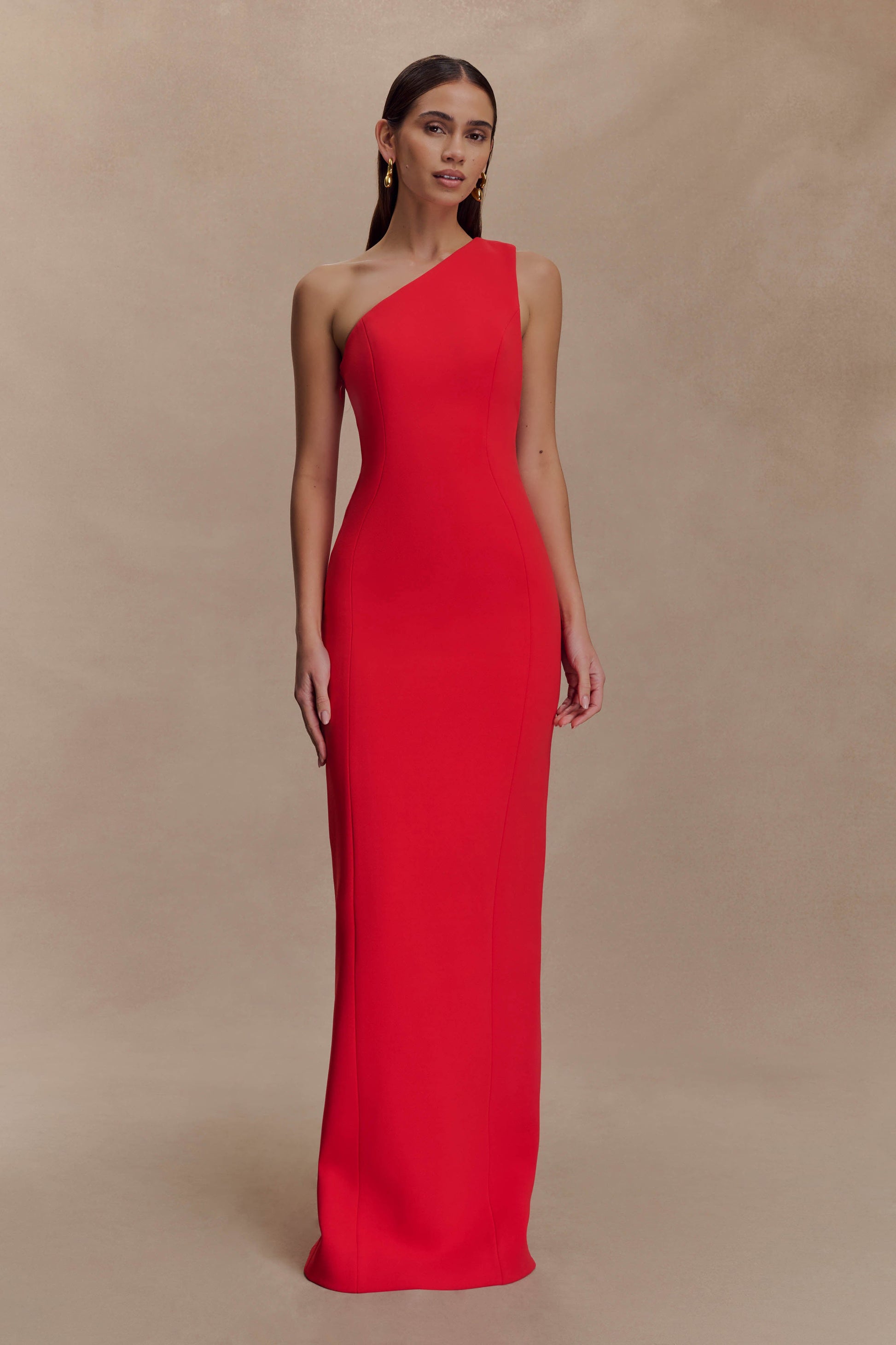 Milena One Shoulder Crepe Maxi Dress - Red #9