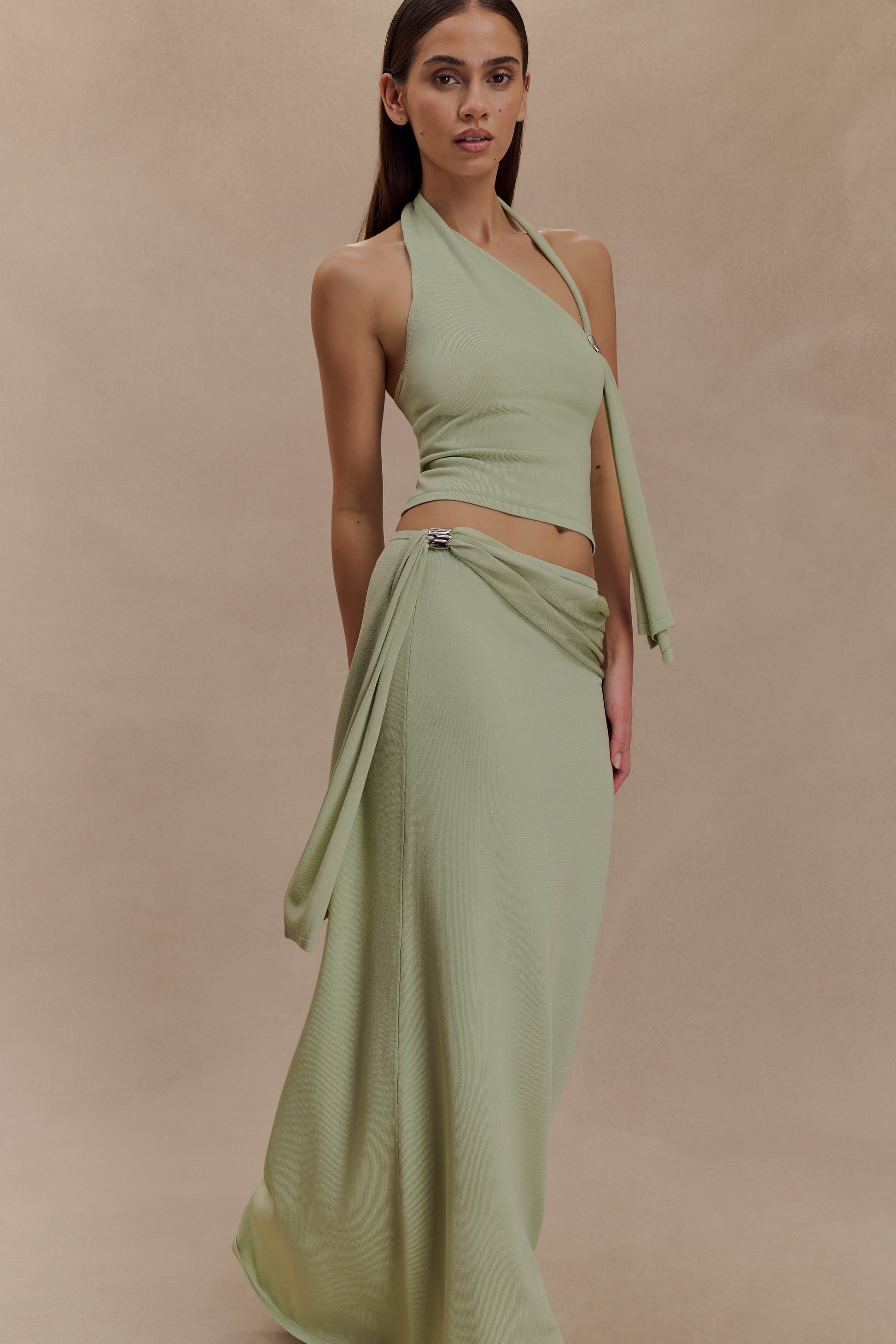 Bowie Low Rise Knit Maxi Skirt - Pastel Green #6