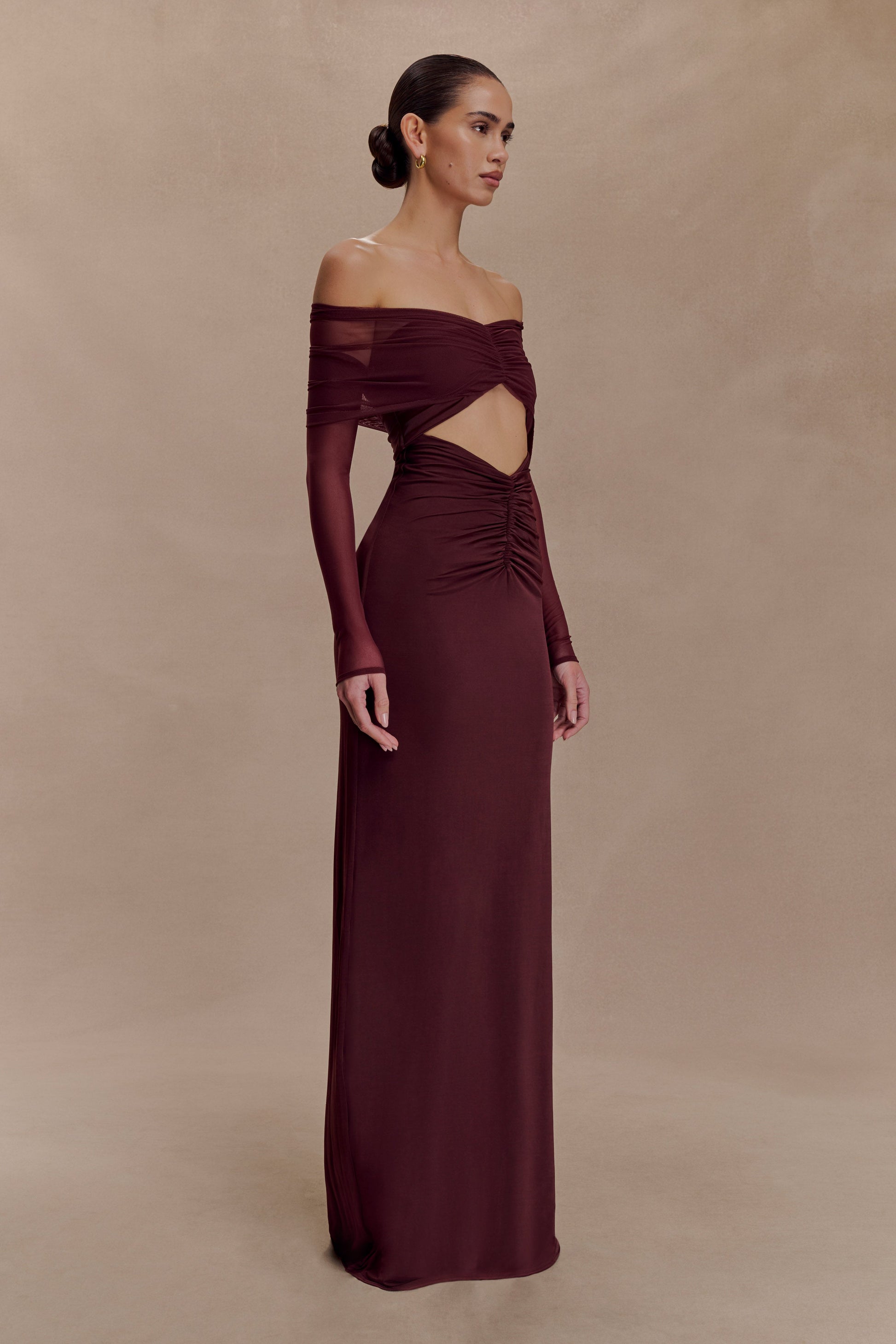 Rafaella Slinky And Mesh Maxi Dress - Mahogany #3