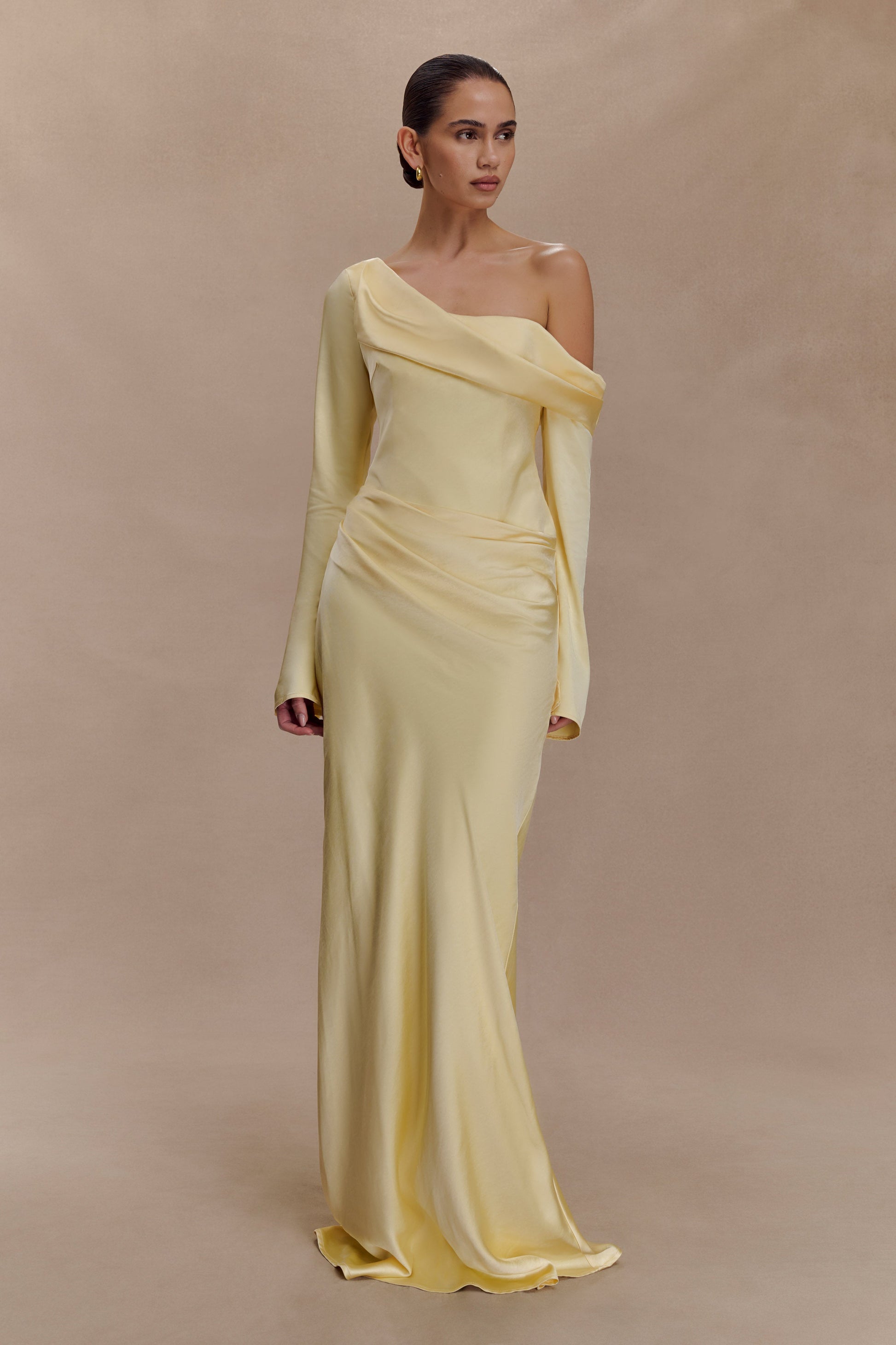 Iris Long Sleeve Satin Maxi Dress - Lemon #6