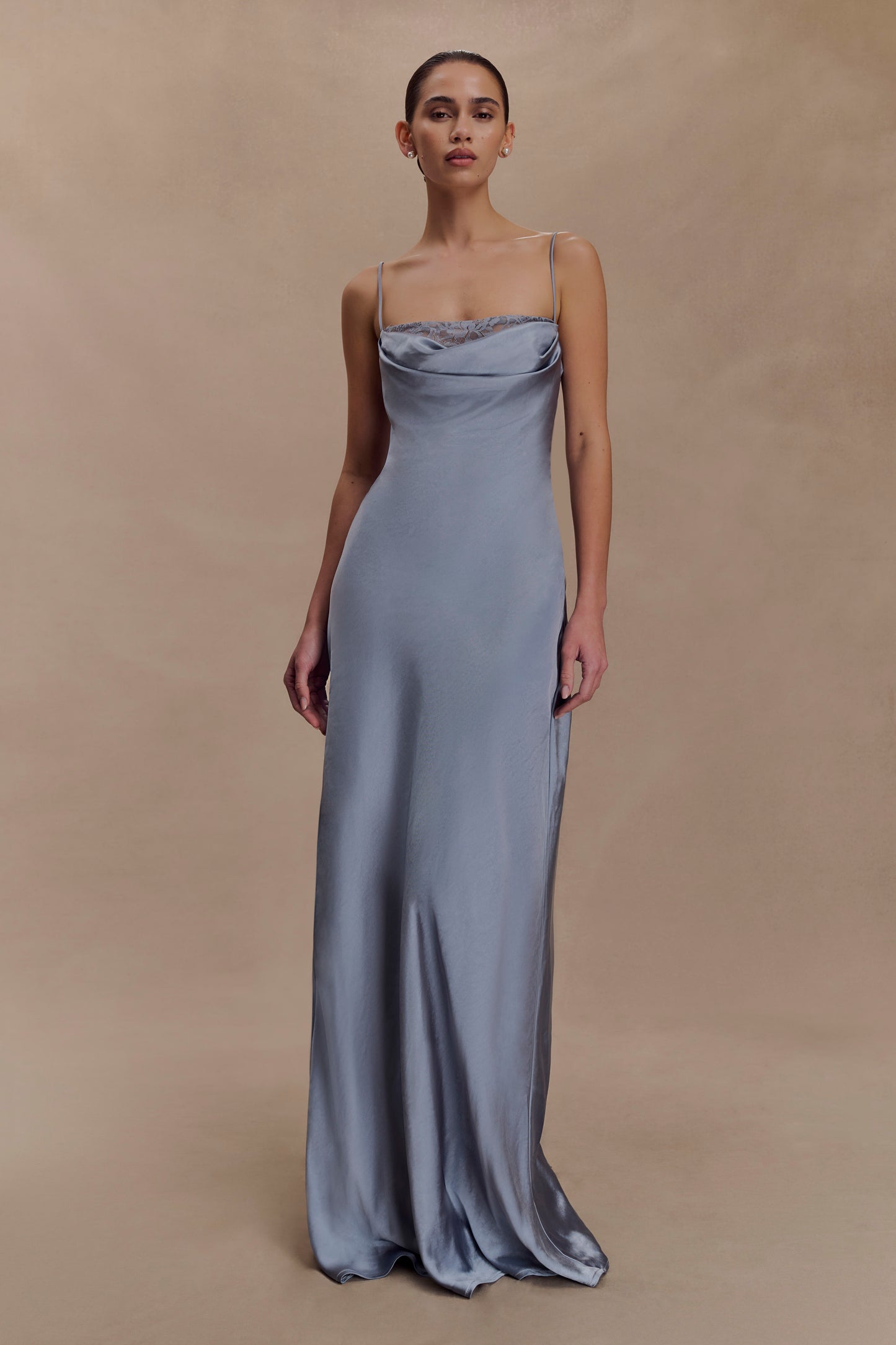 Isadora Lace & Satin Maxi Dress - Frosted Blue