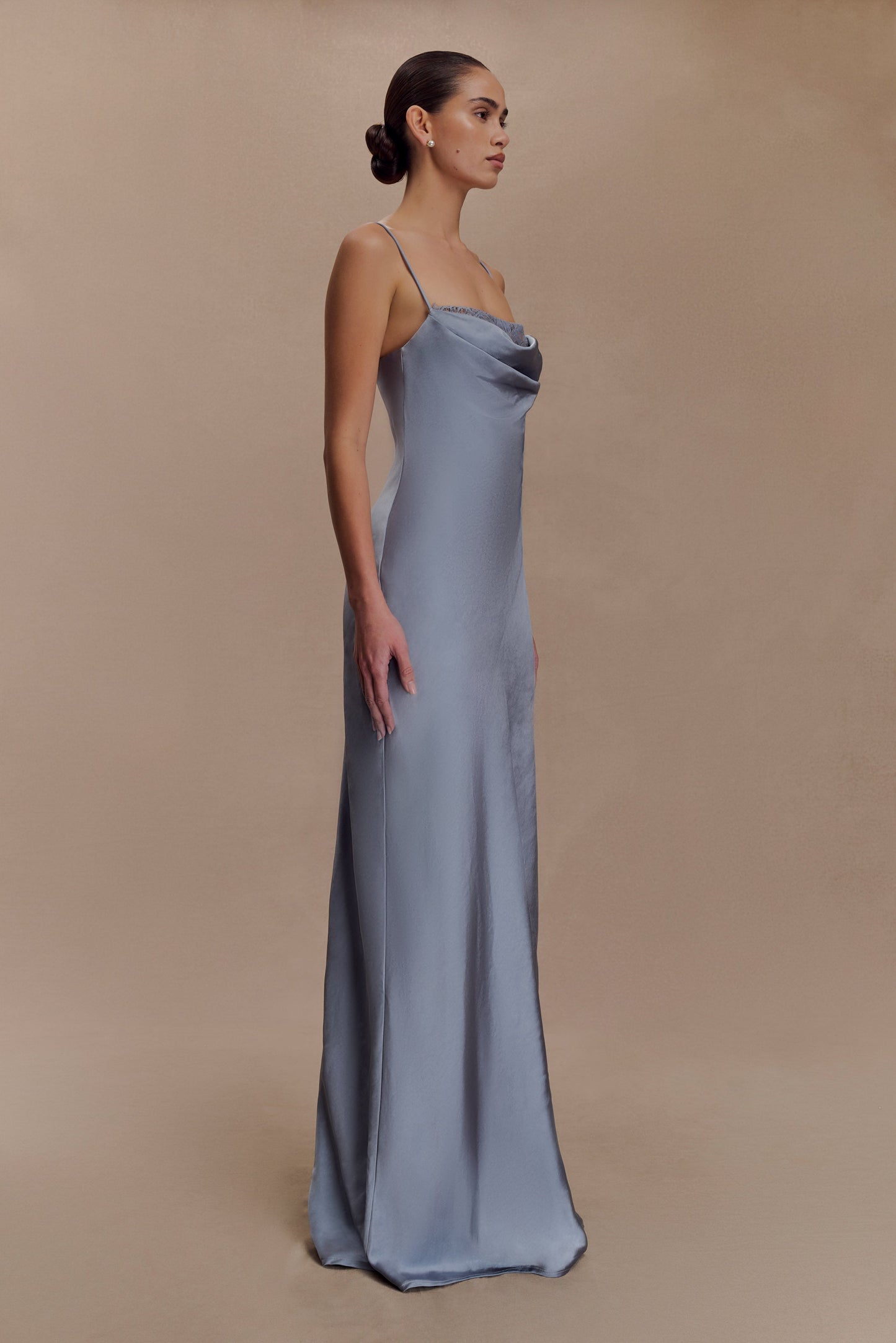 Isadora Lace & Satin Maxi Dress - Frosted Blue