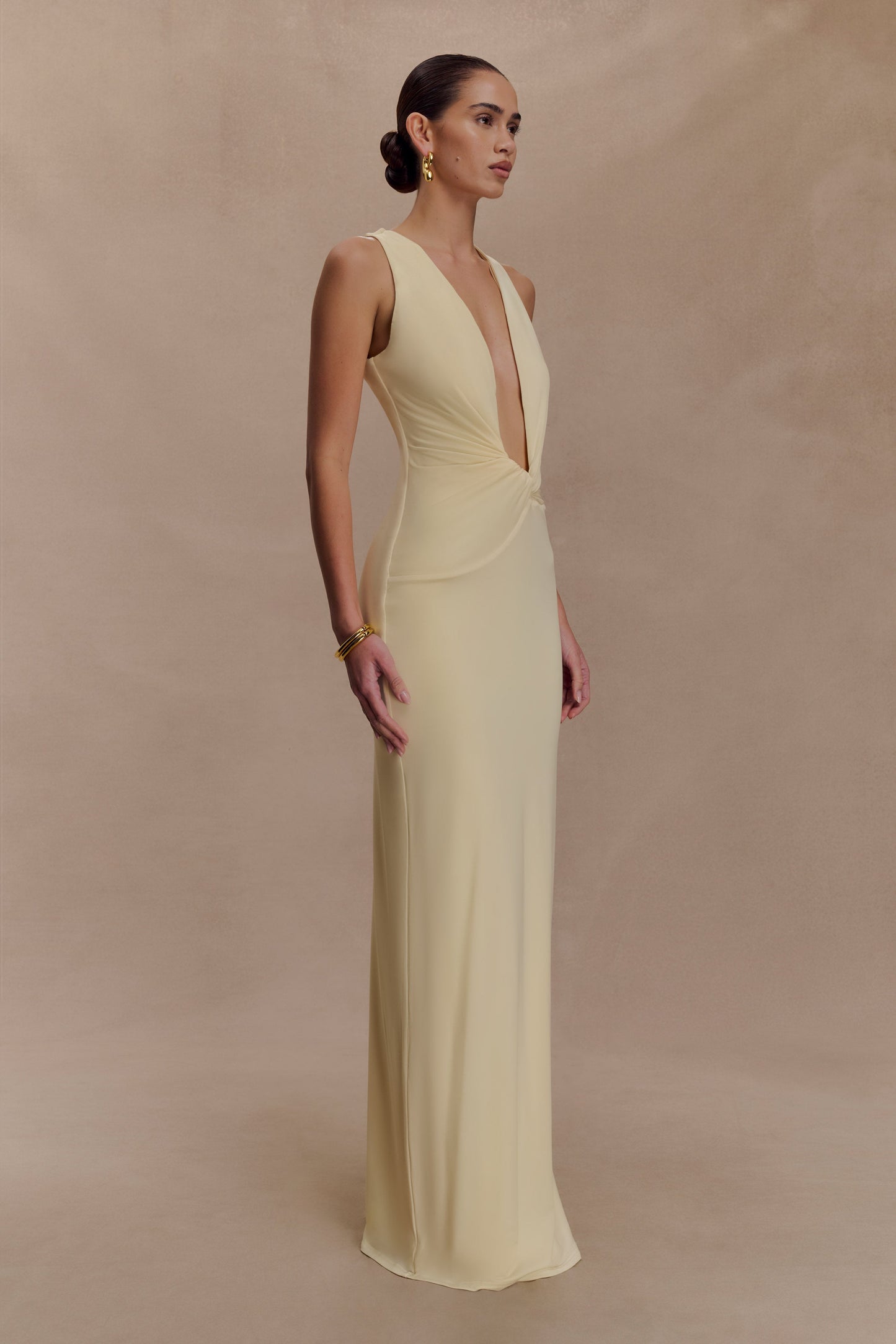 Stella Draped Slinky Maxi Dress - Pale Lemon