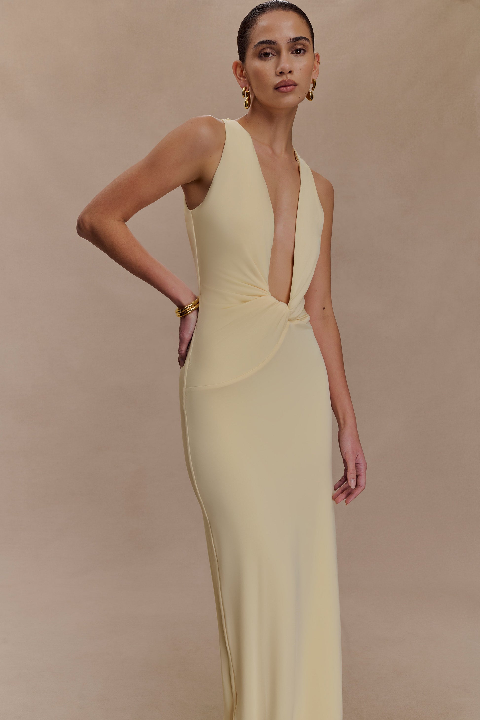 Stella Draped Slinky Maxi Dress - Pale Lemon #3