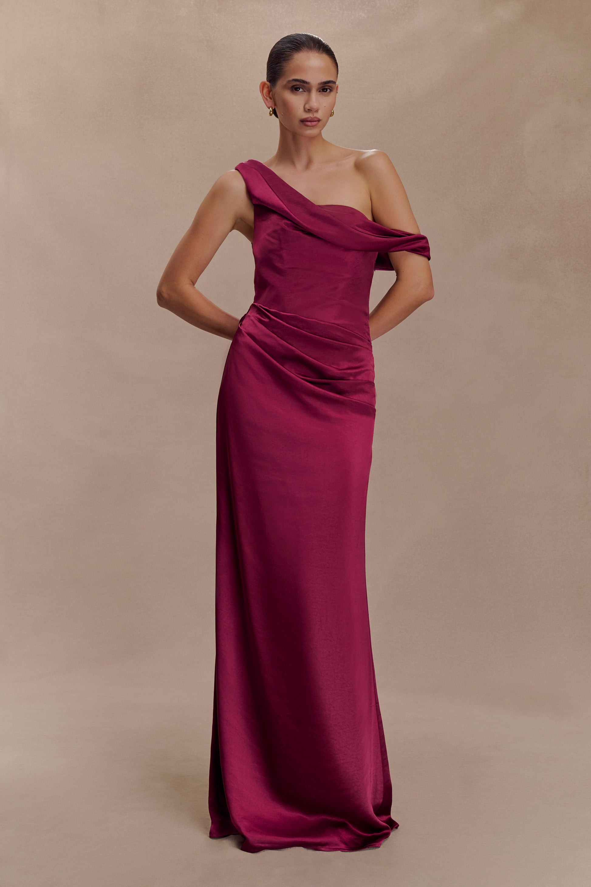 Dalia Off Shoulder Satin Maxi Dress - Mahogany #7