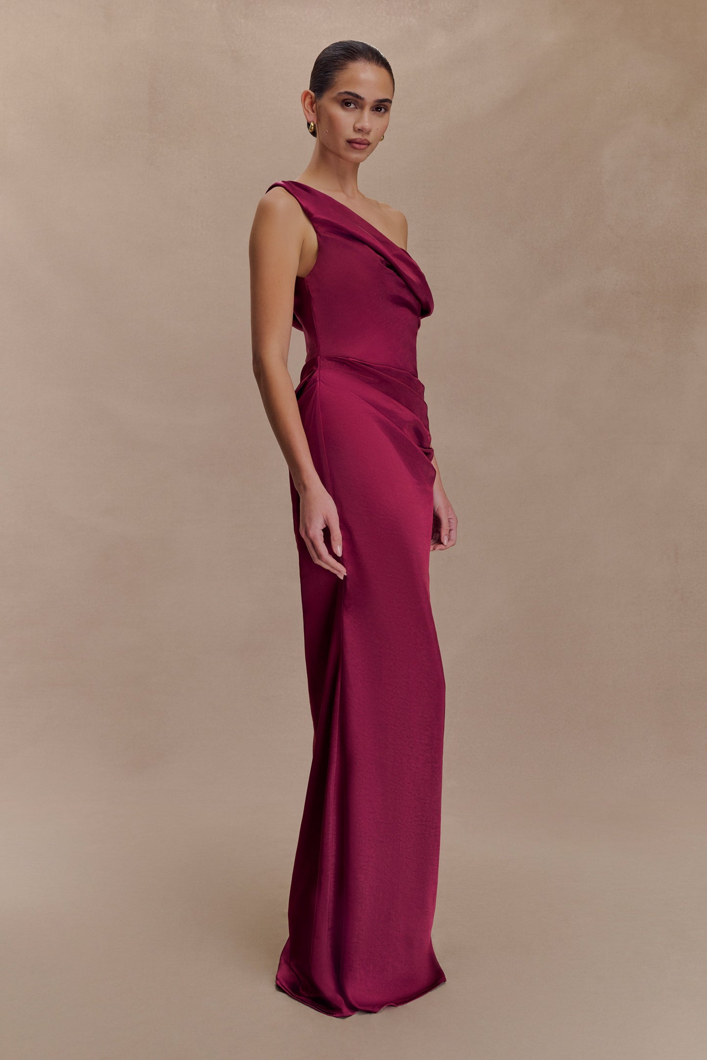 Dalia Off Shoulder Satin Maxi Dress - Mahogany