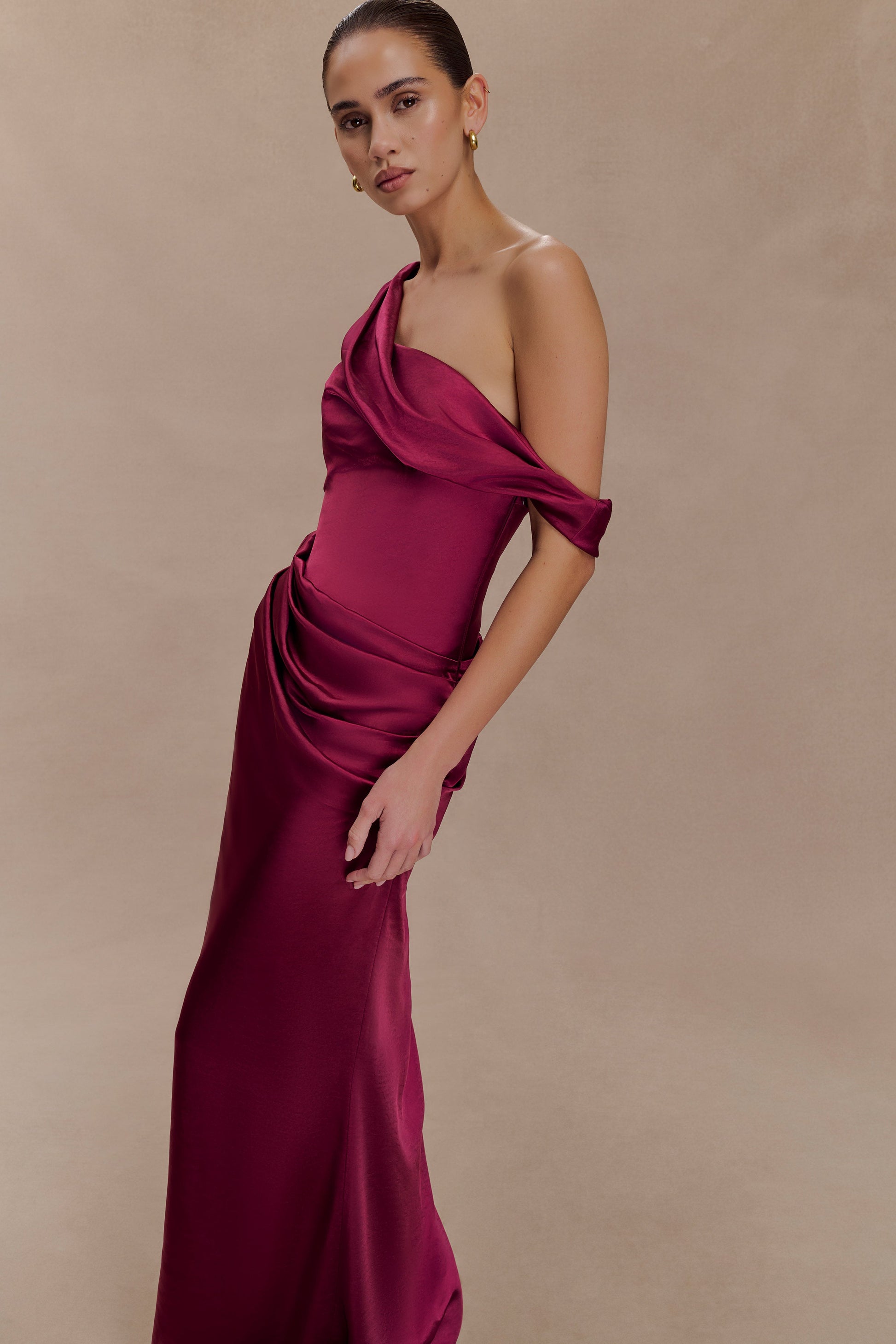 Dalia Off Shoulder Satin Maxi Dress - Mahogany #3