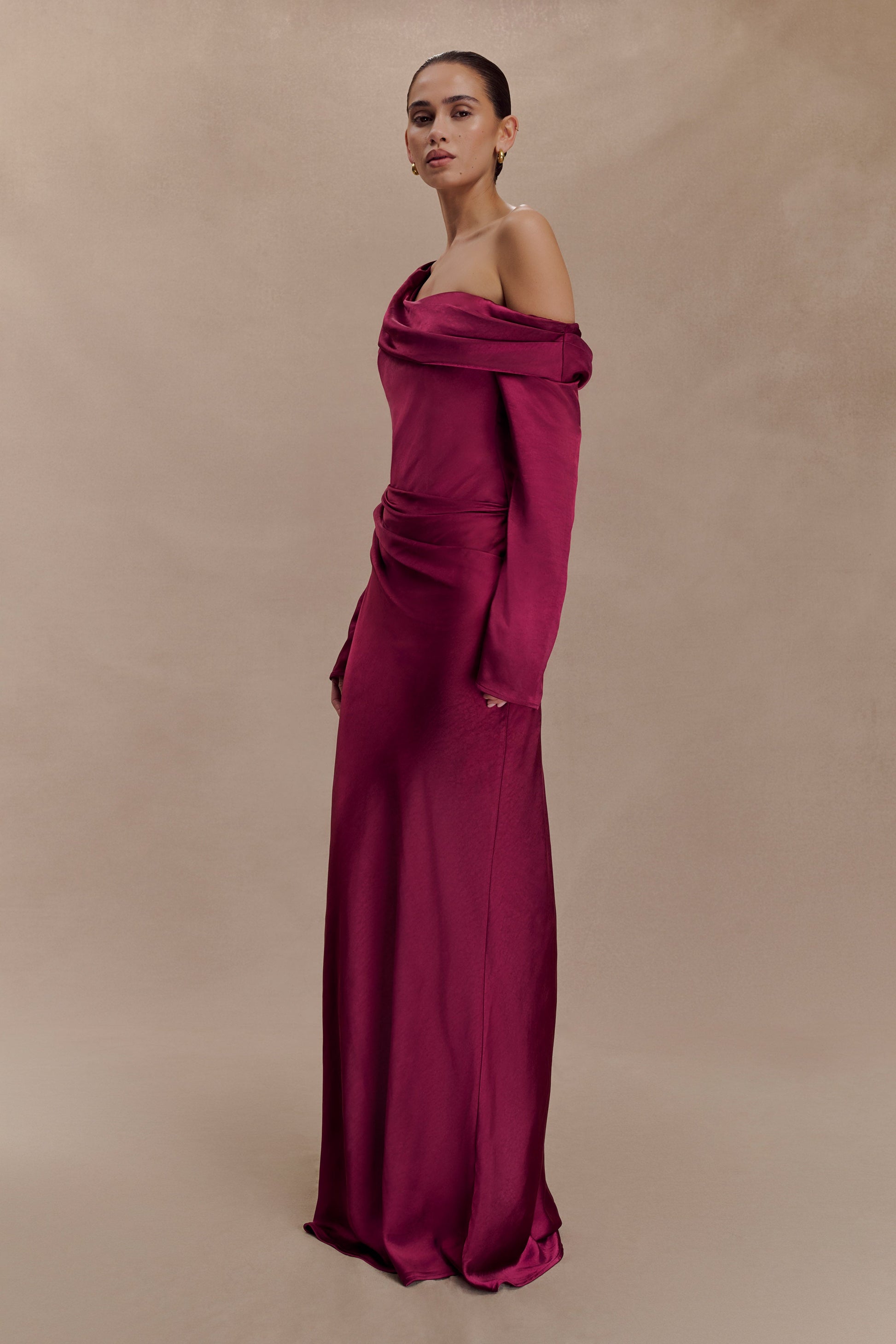Iris Long Sleeve Satin Maxi Dress - Mahogany #4