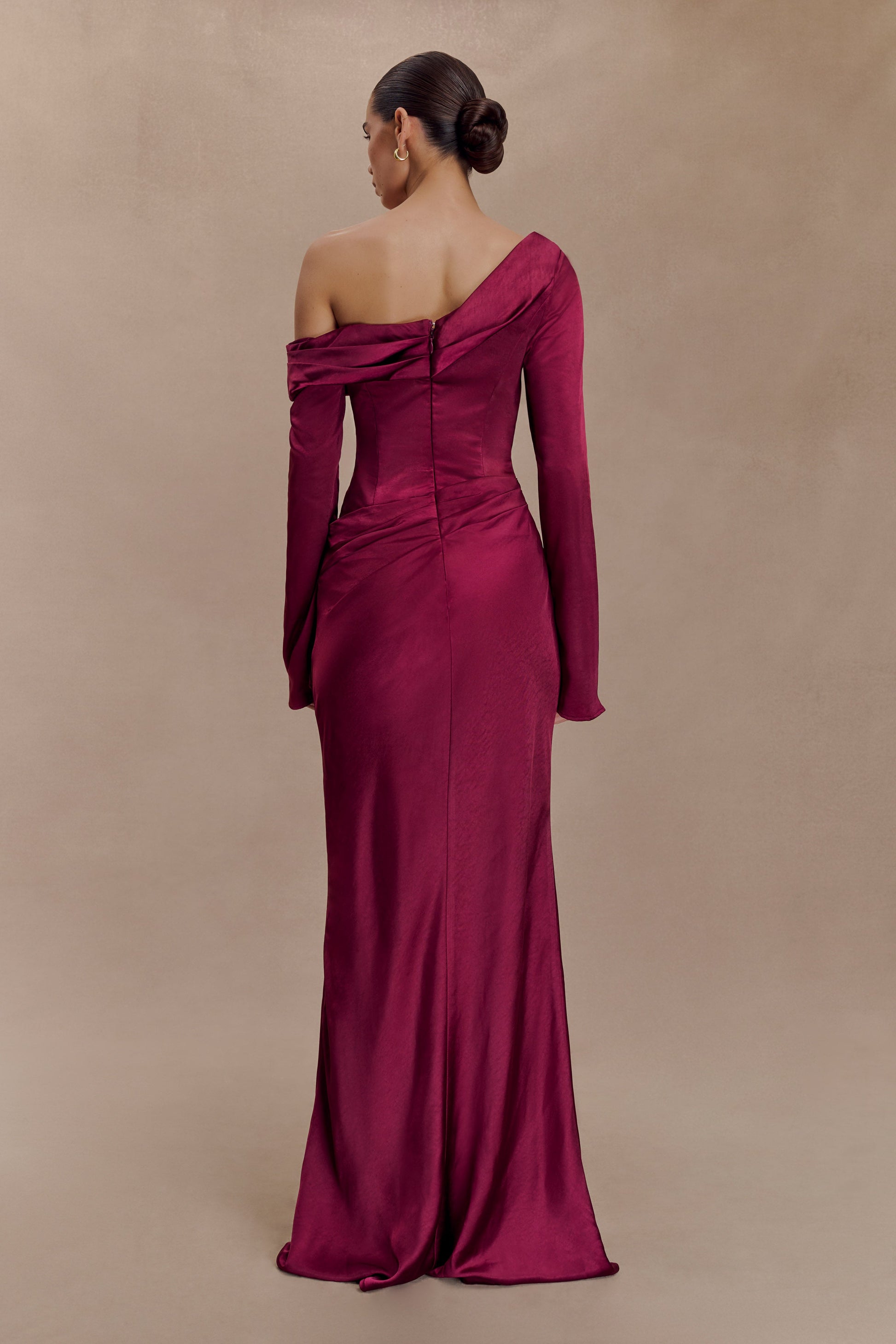 Iris Long Sleeve Satin Maxi Dress - Mahogany #2