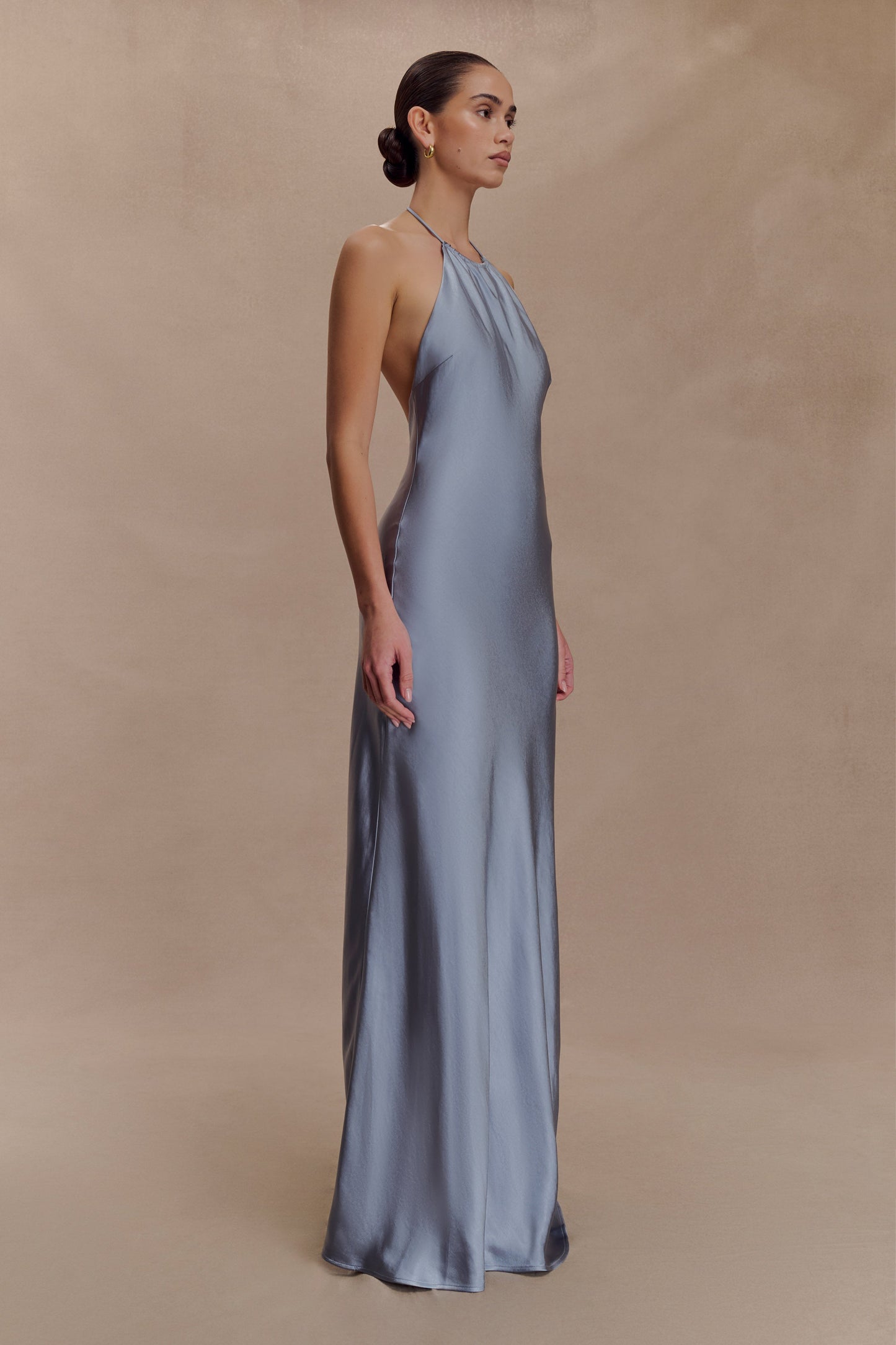Bella Satin Halter Maxi Dress - Frosted Blue