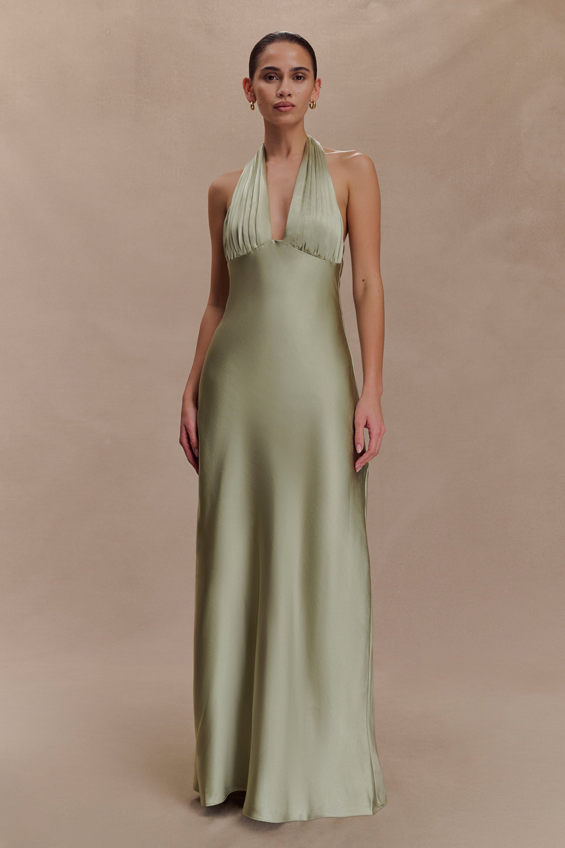 Alice Satin Halter Maxi Dress - Sage | MESHKI Alice Satin Halter Maxi Dress - Sage | MESHKI
