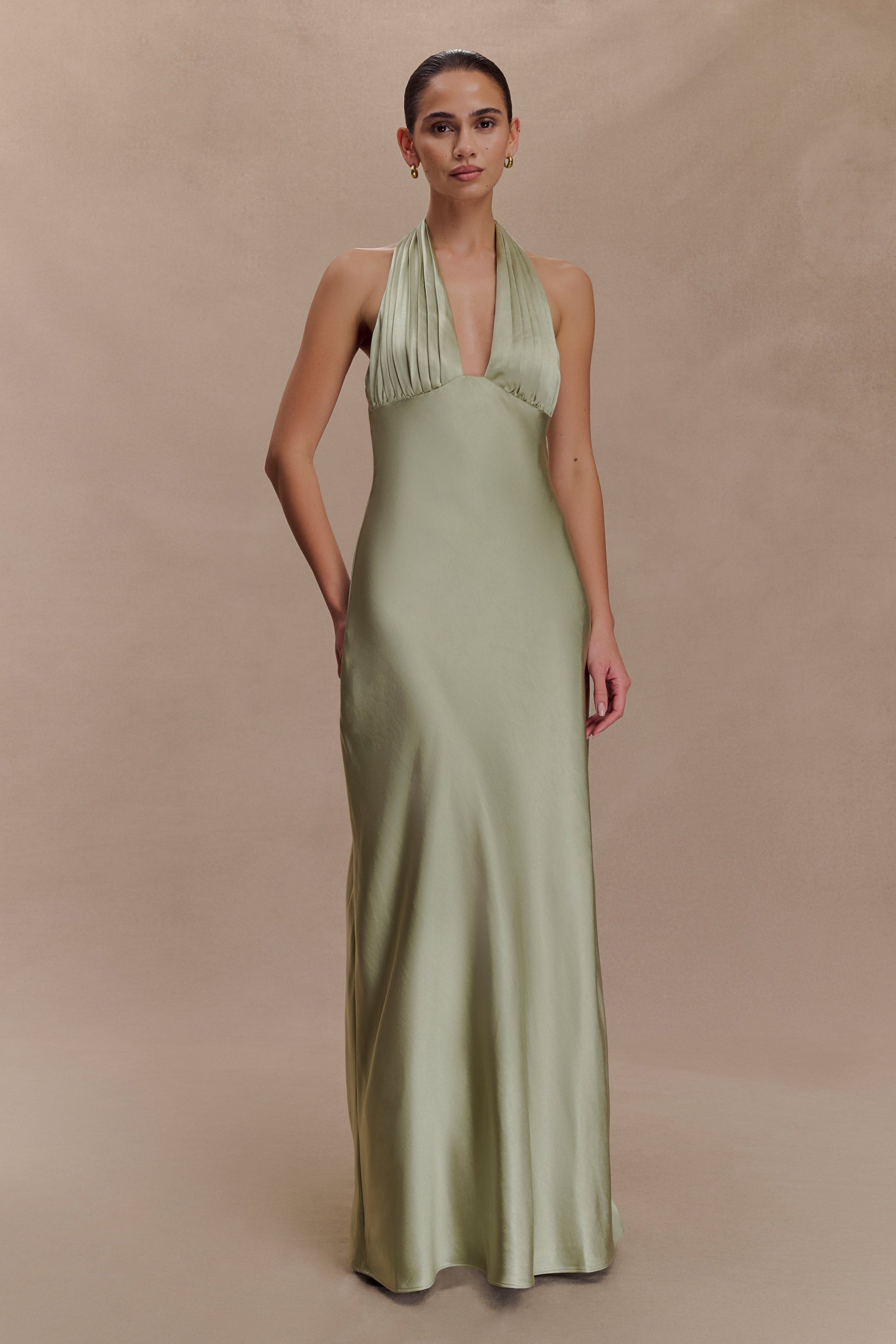 Alice Satin Halter Maxi Dress - Sage | MESHKI Alice Satin Halter Maxi Dress - Sage | MESHKI
