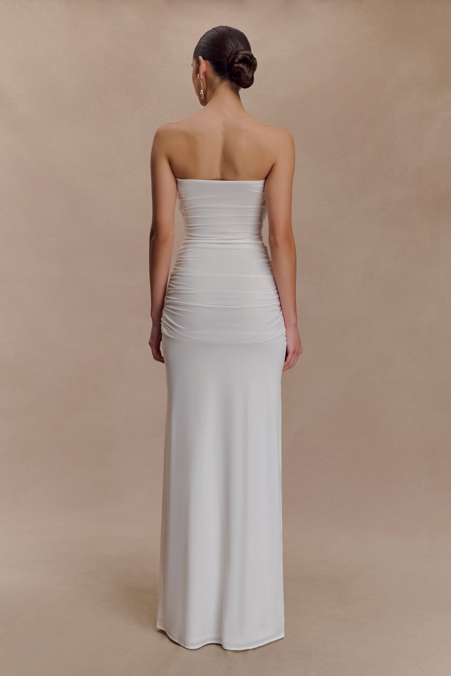 Mirren Strapless Slinky Maxi Dress - White