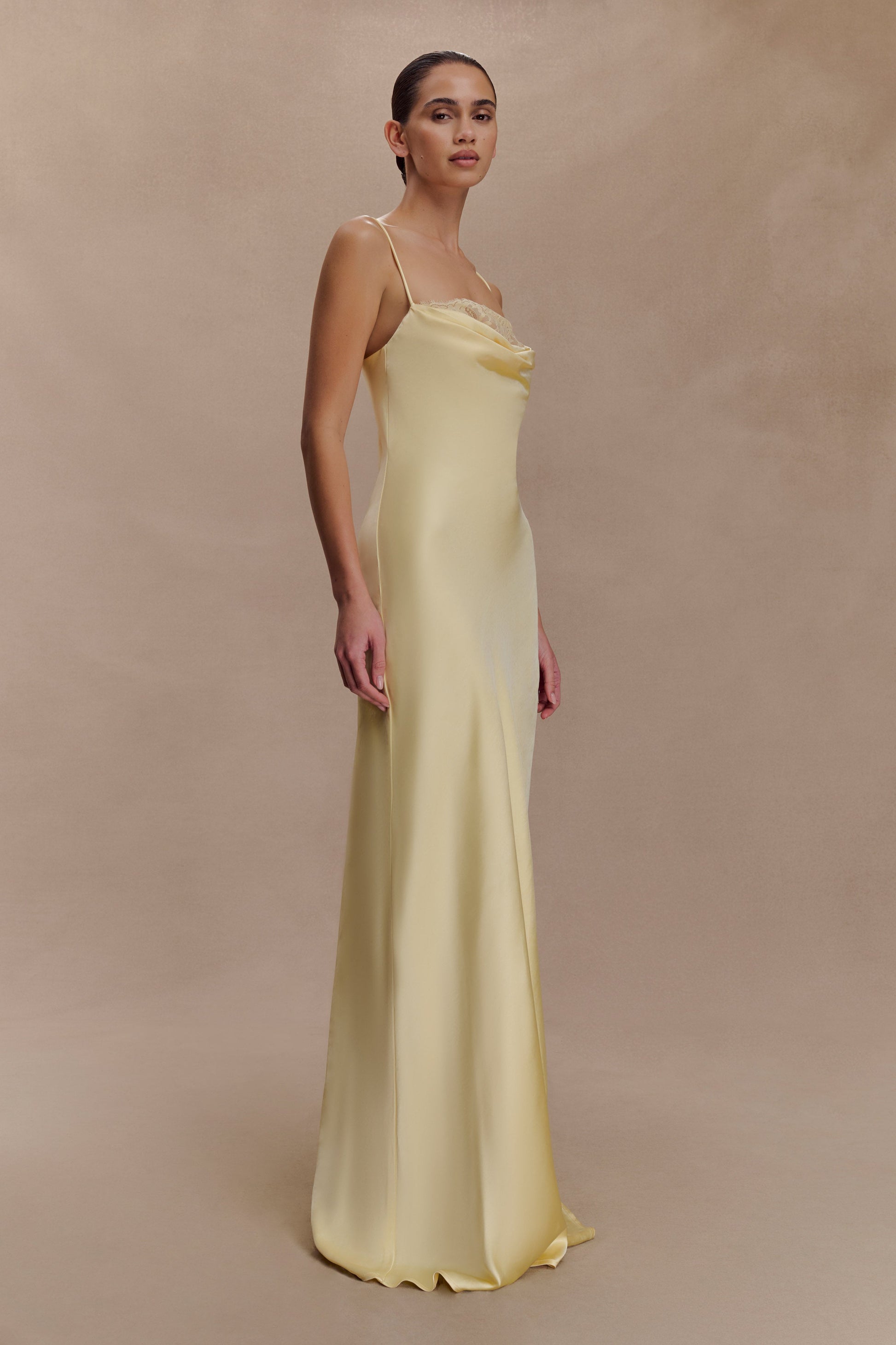 Isadora Lace & Satin Maxi Dress - Lemon #4