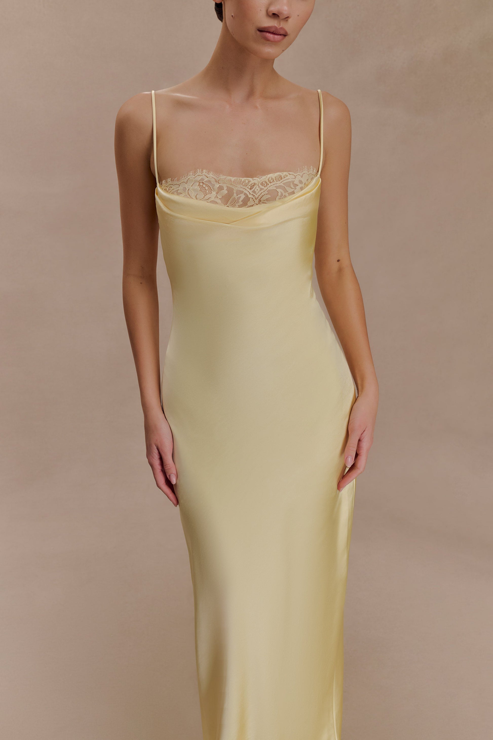 Isadora Lace & Satin Maxi Dress - Lemon #3