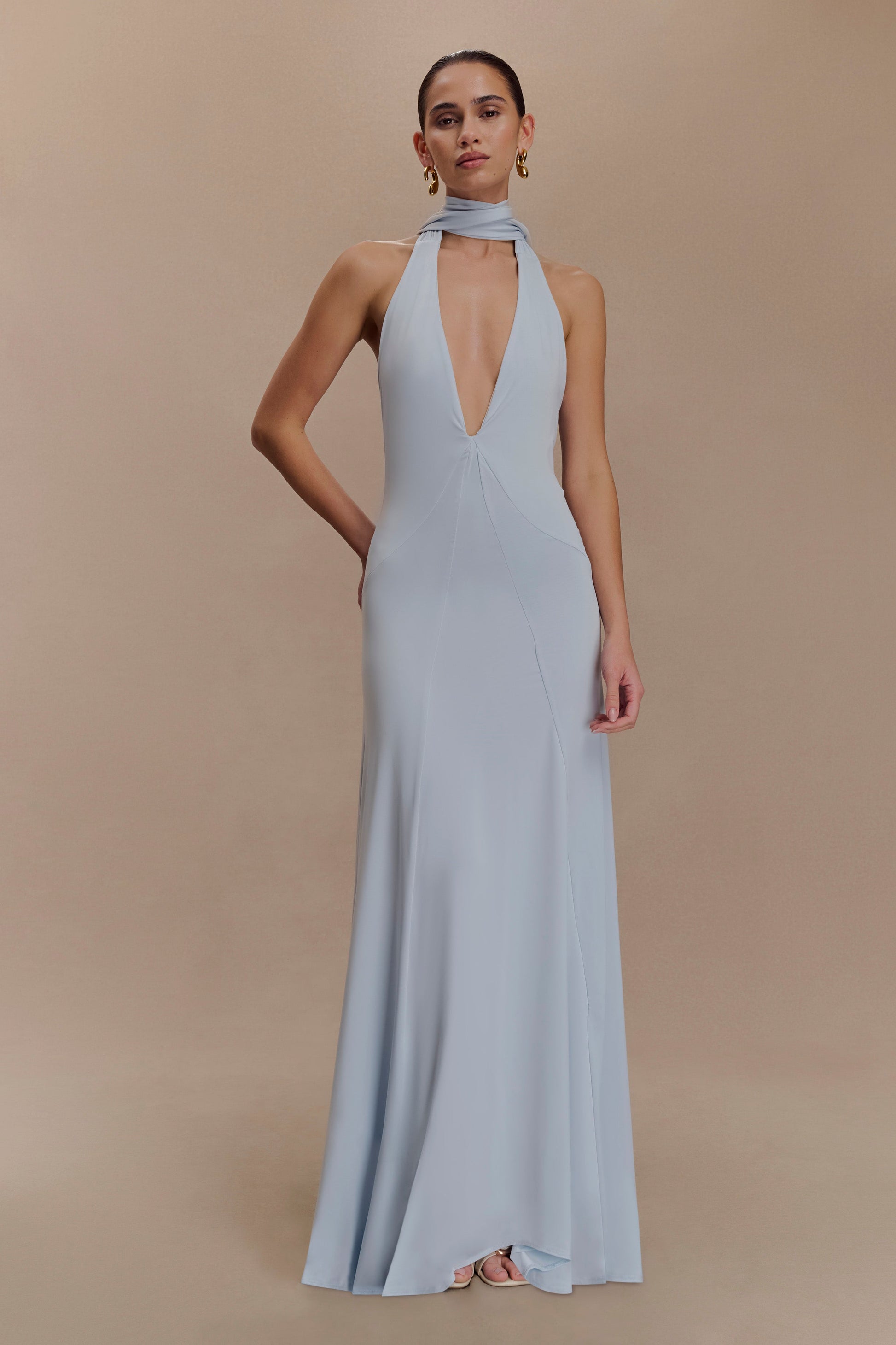 Juliet Slinky Maxi Dress With Scarf - Pale Blue #5