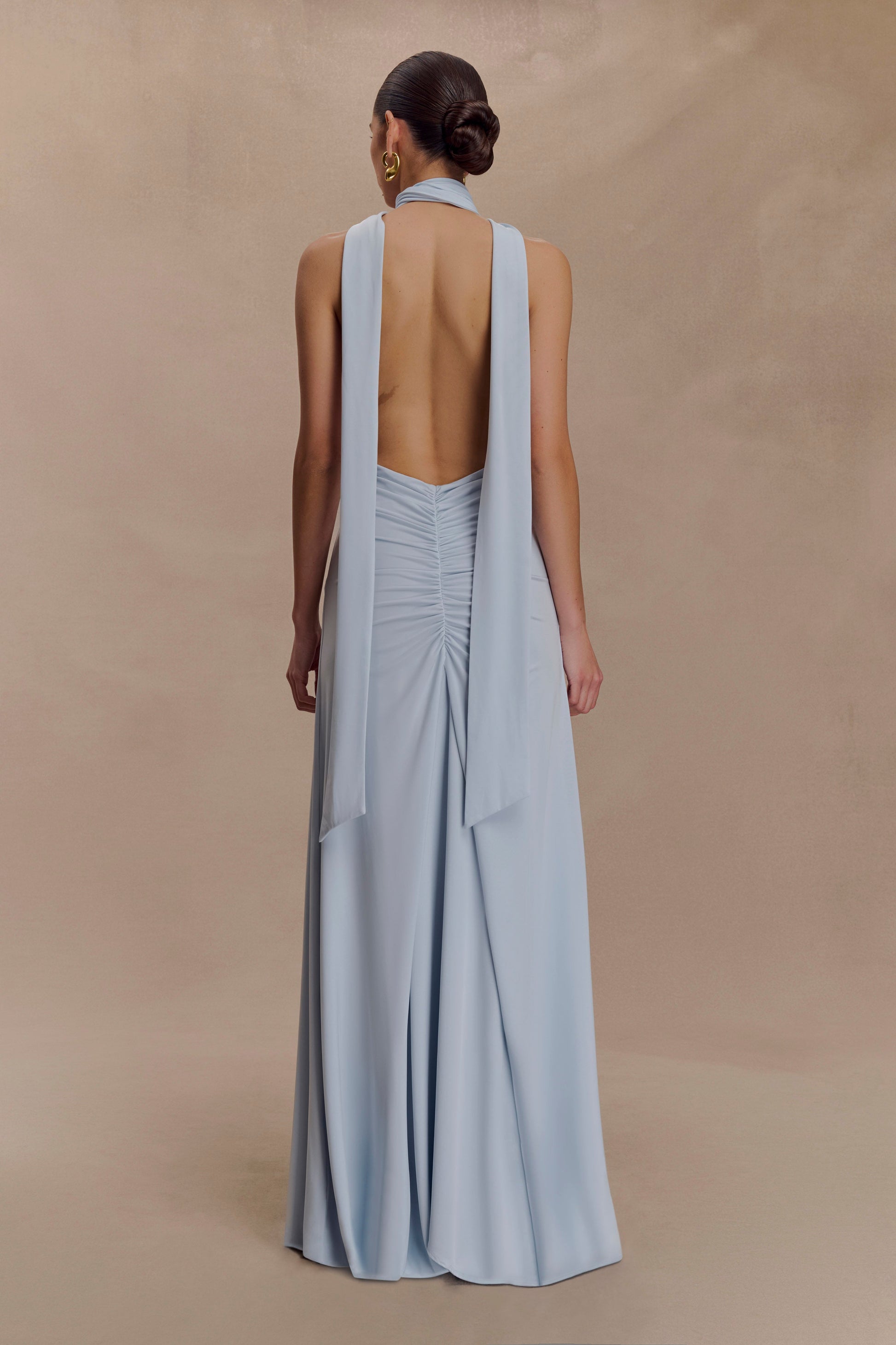 Juliet Slinky Maxi Dress With Scarf - Pale Blue #2