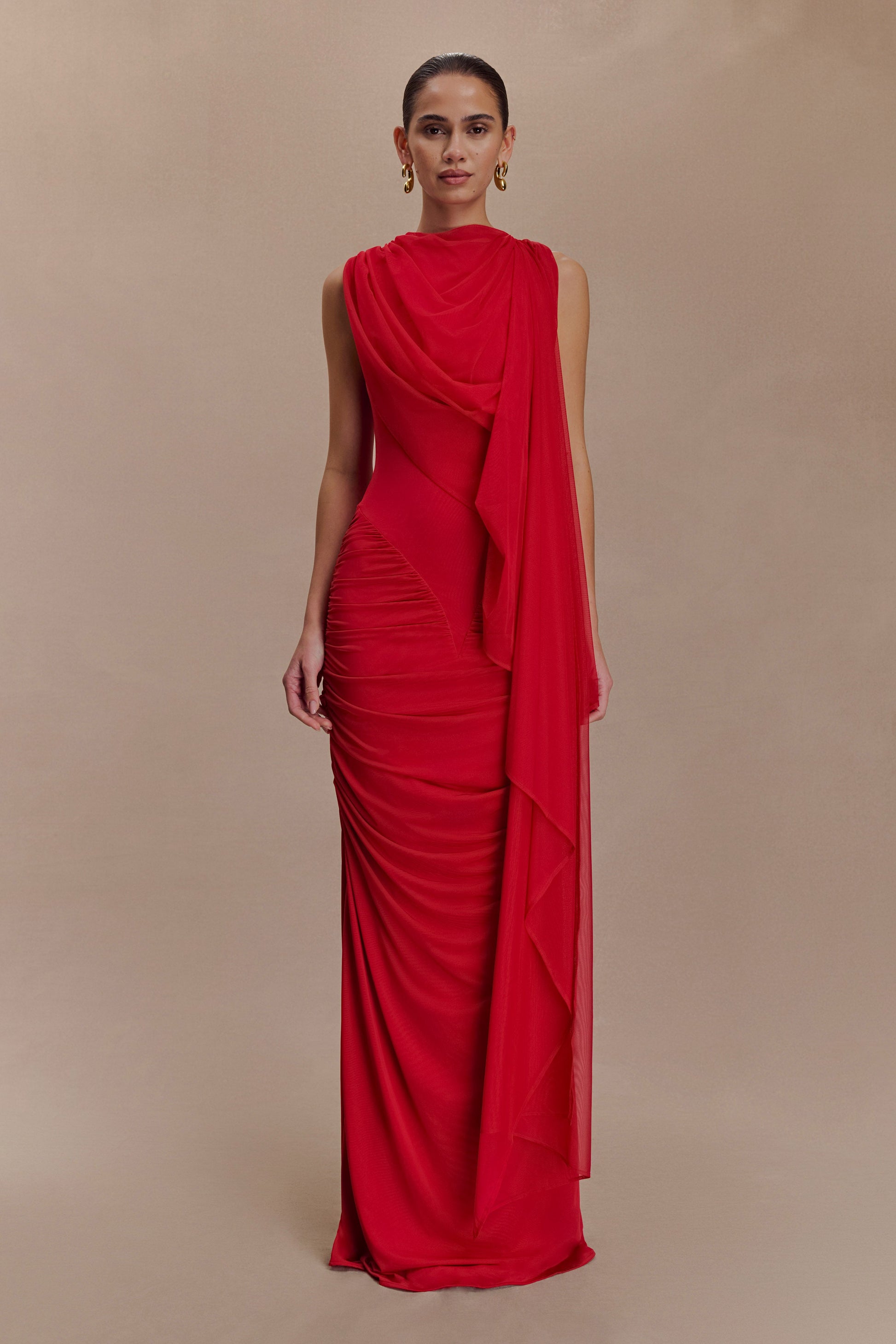 Amandine Ruched Slinky Maxi Dress - Ruby #7