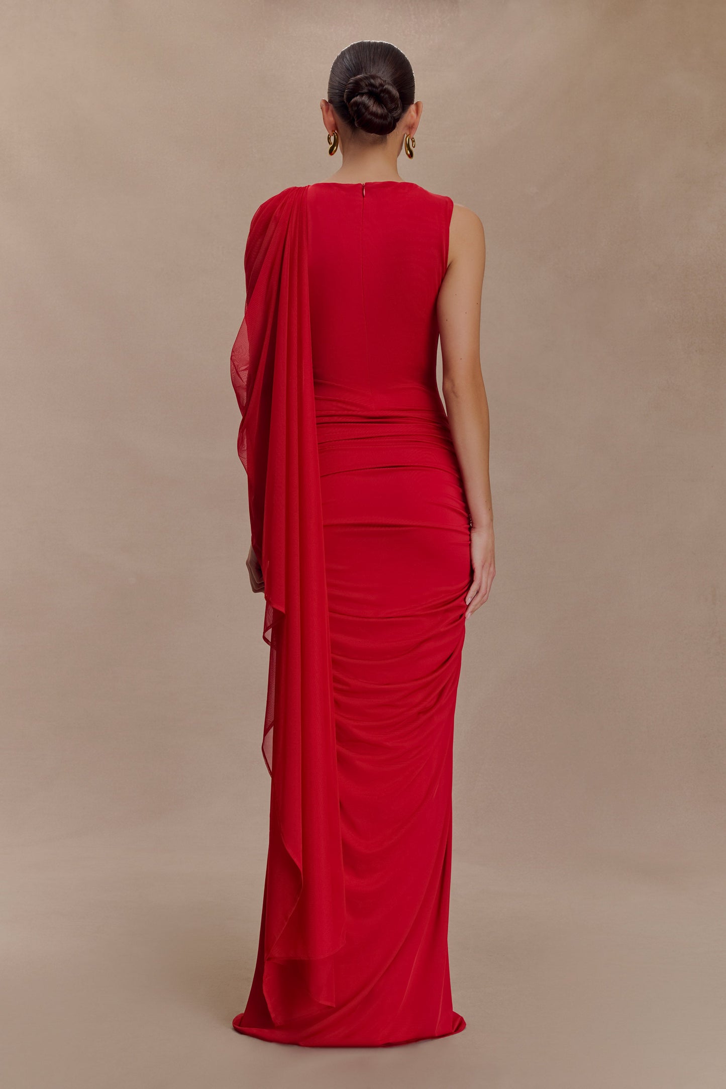 Amandine Ruched Slinky Maxi Dress - Ruby