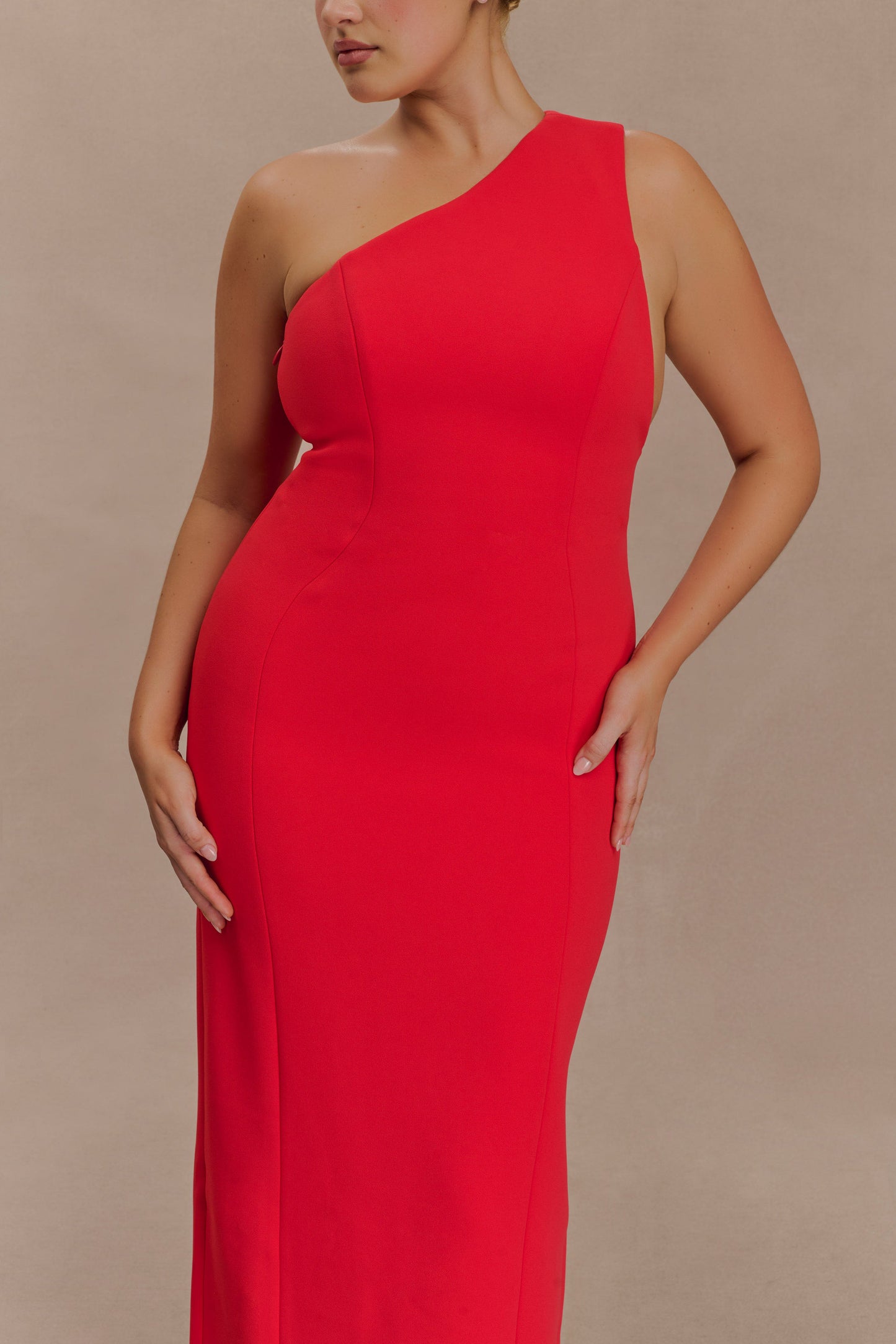 Milena One Shoulder Crepe Maxi Dress - Red