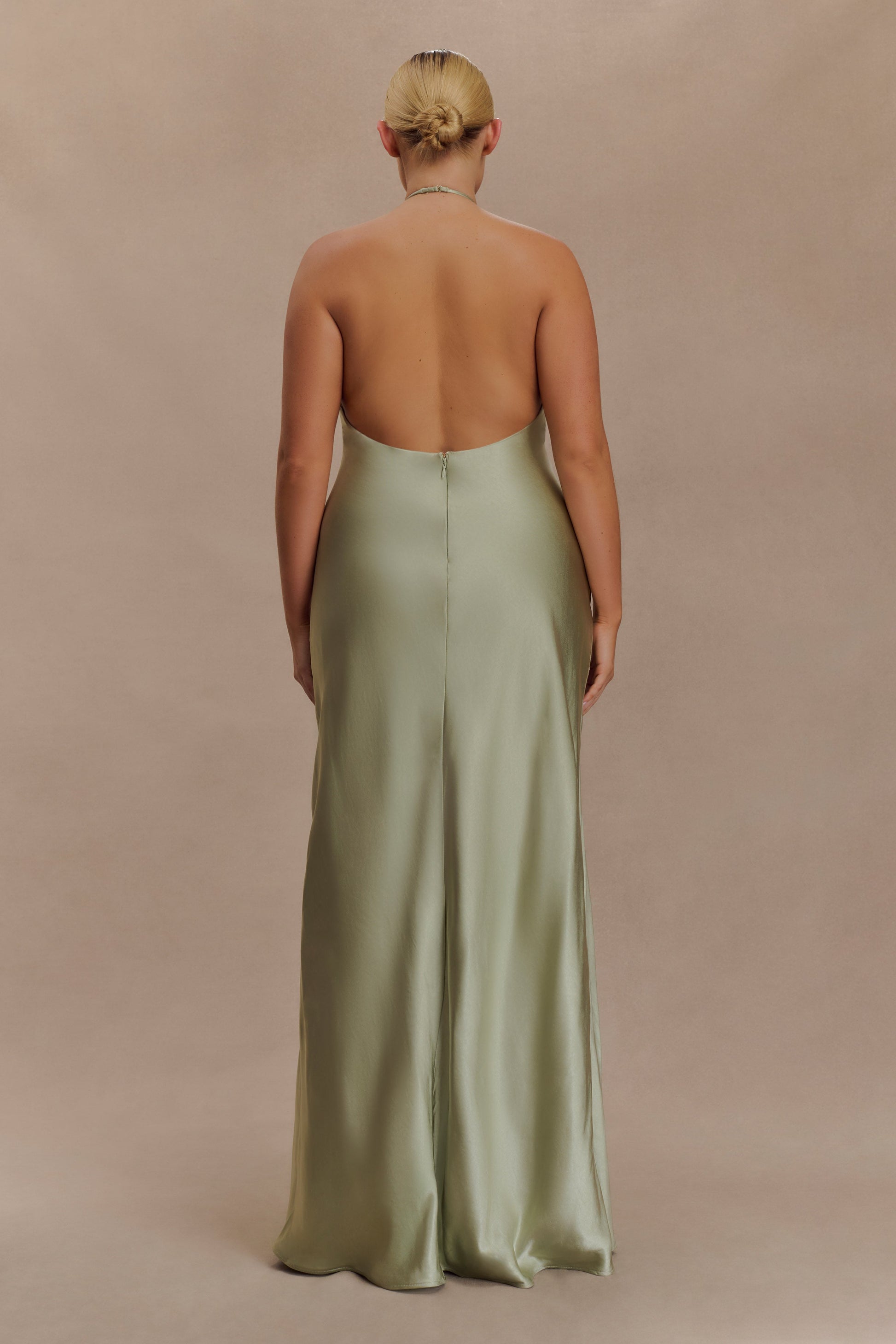 Bella Satin Halter Maxi Dress - Sage #4