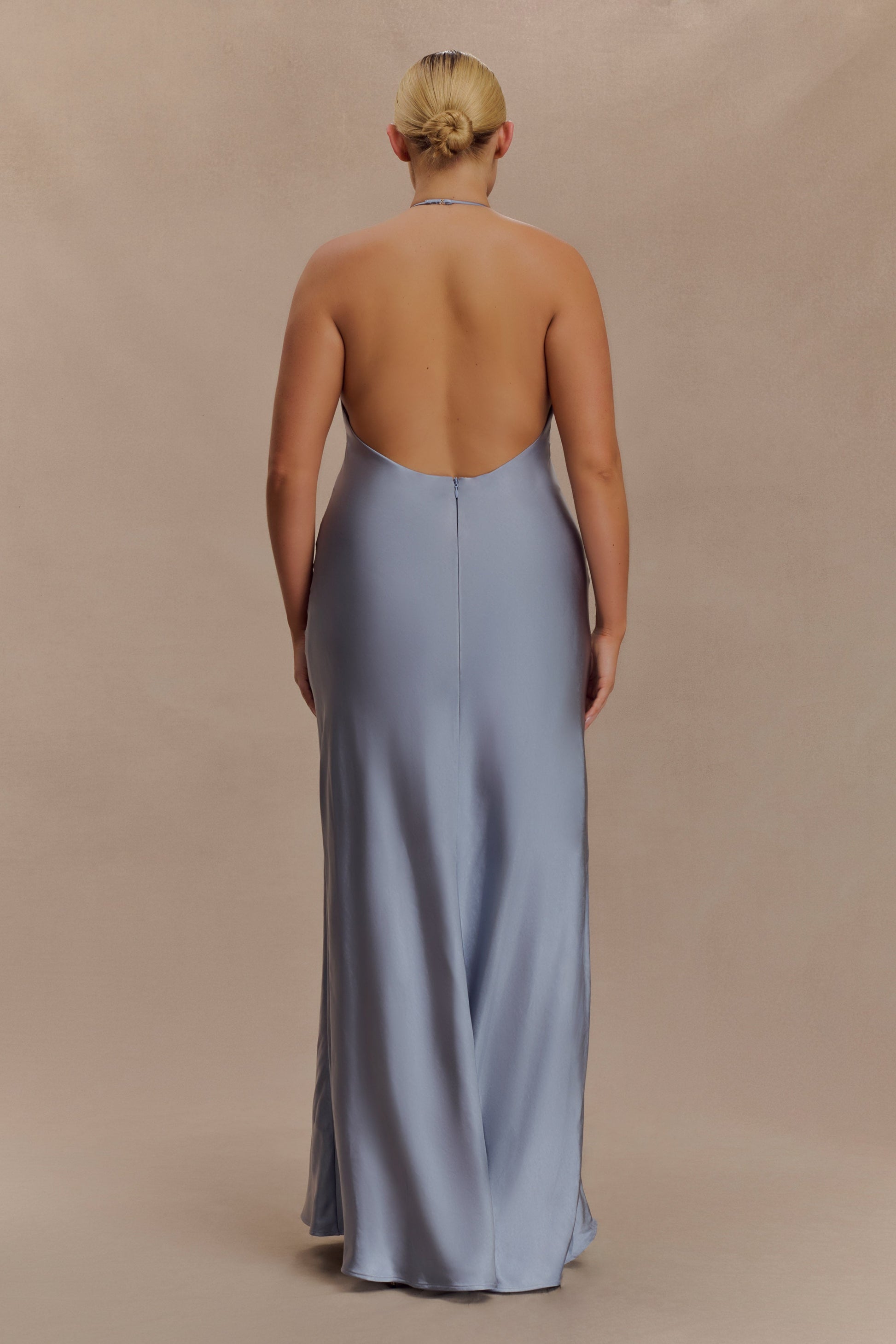 Bella Satin Halter Maxi Dress - Frosted Blue #5
