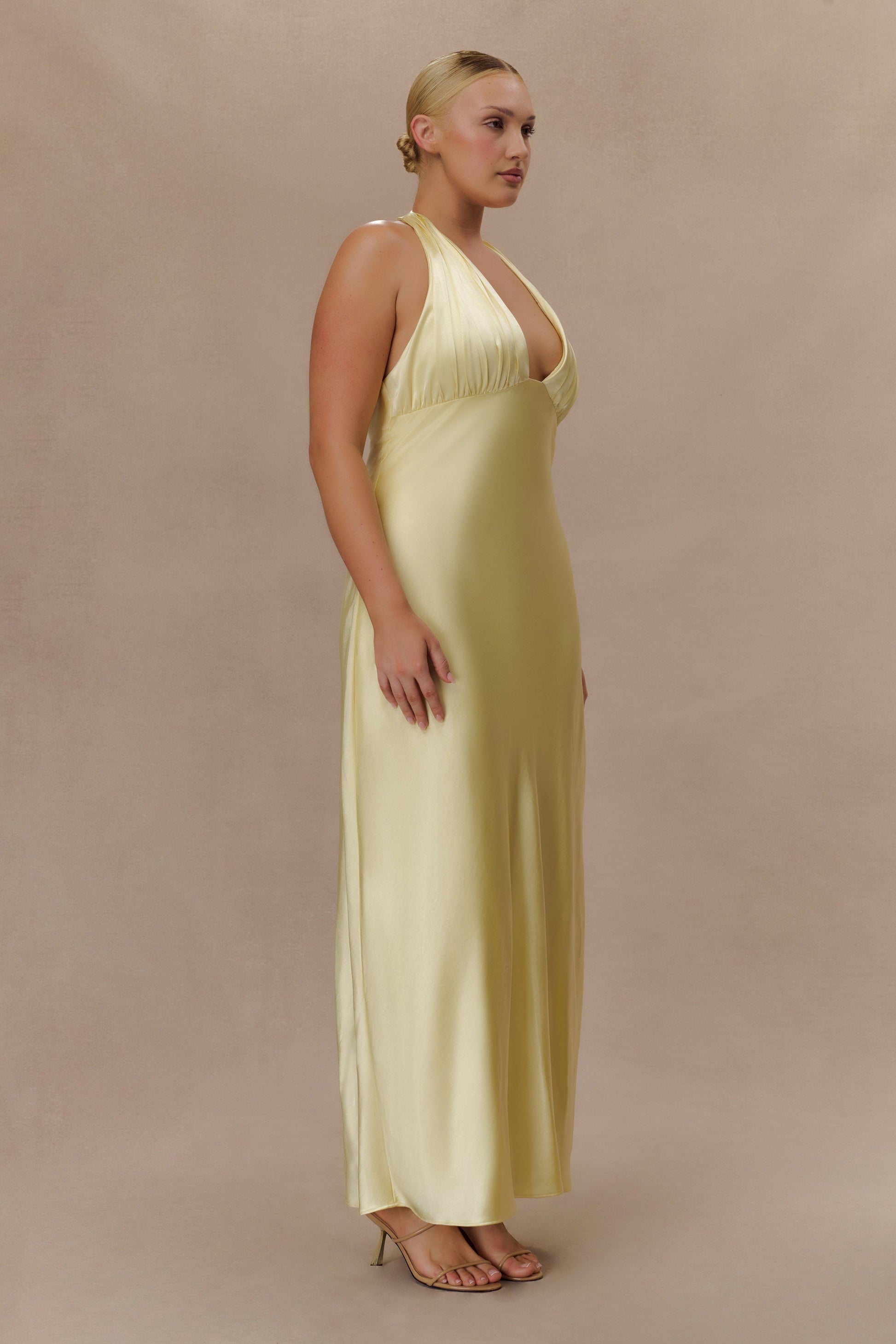 Alice Satin Halter Maxi Dress - Lemon #5