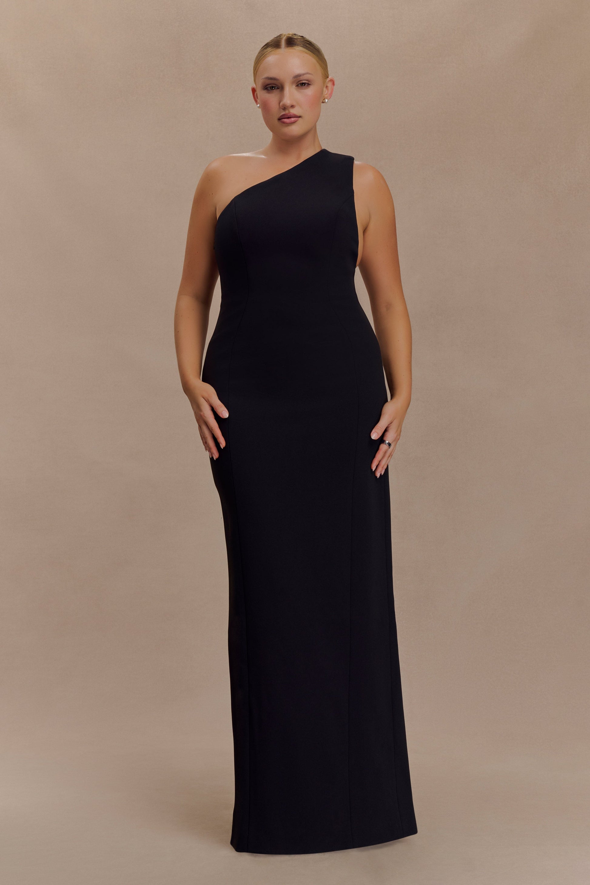 Milena One Shoulder Crepe Maxi Dress - Black #5