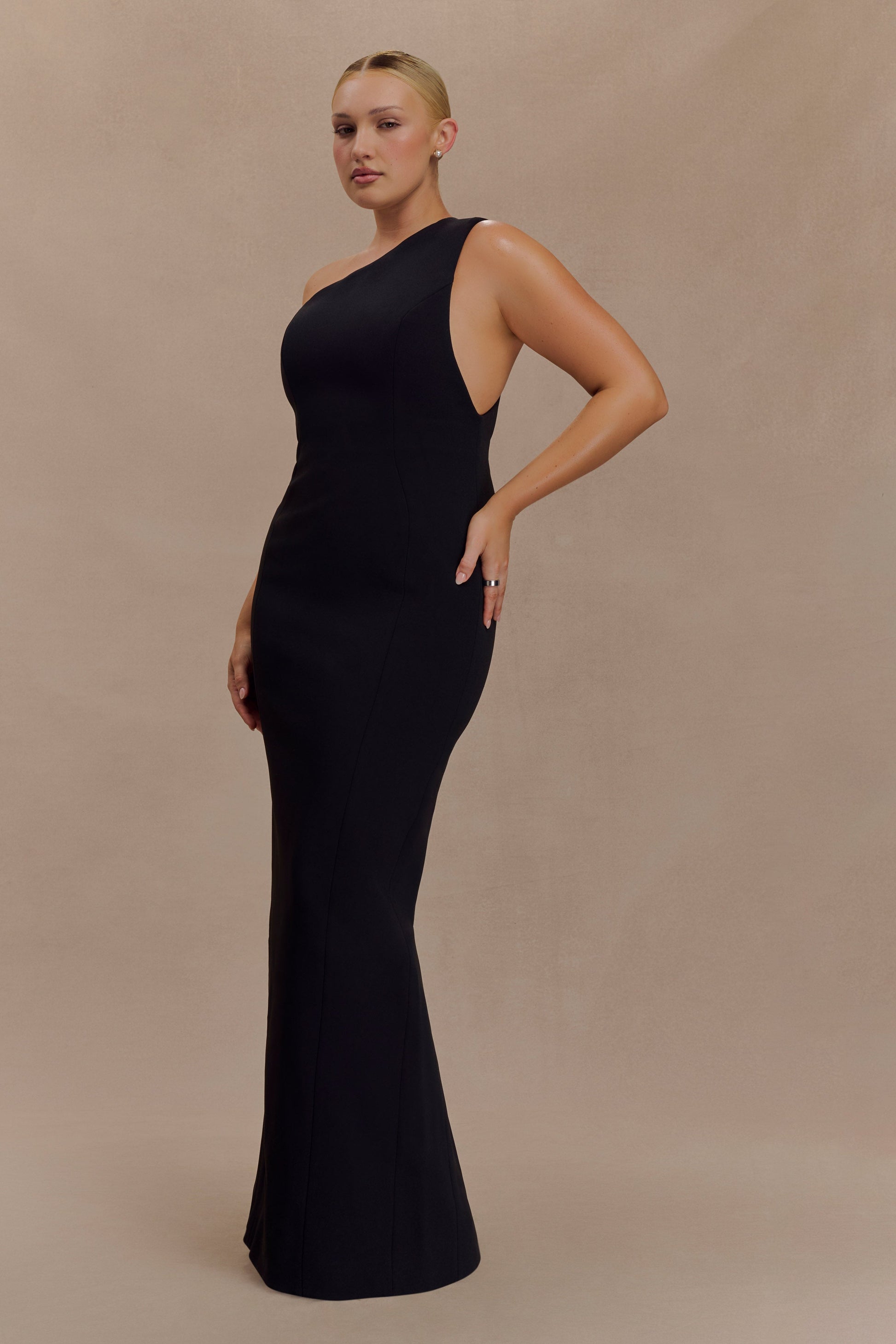Milena One Shoulder Crepe Maxi Dress - Black #6