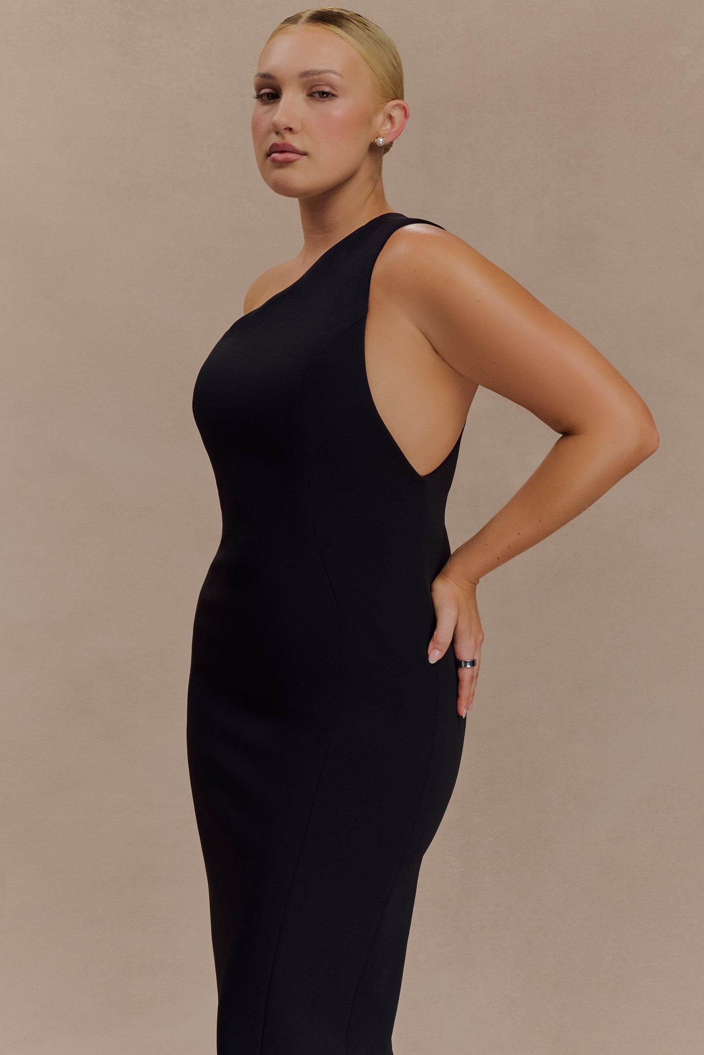 Milena One Shoulder Crepe Maxi Dress - Black