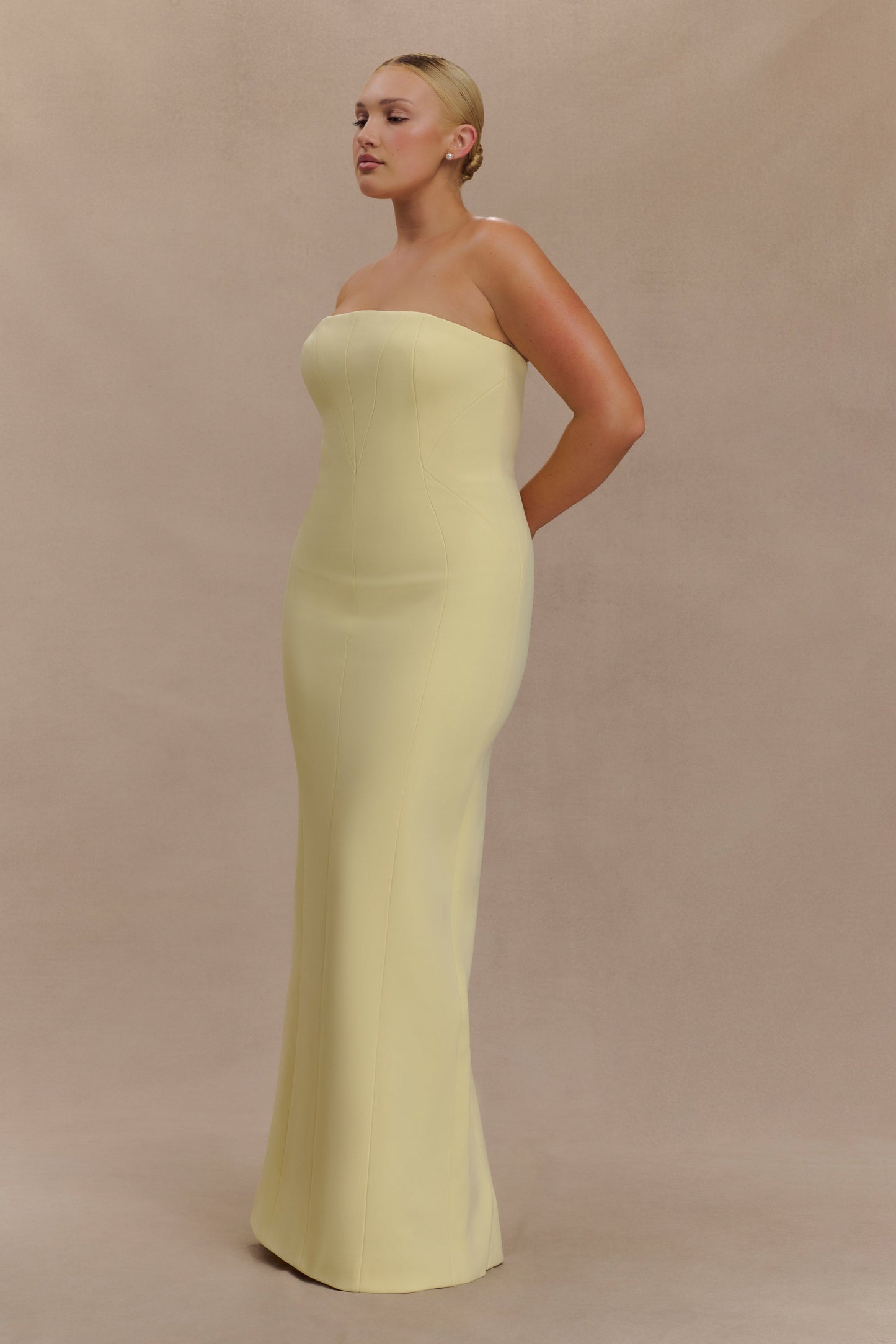 Kalila Strapless Crepe Maxi Dress - Lemon