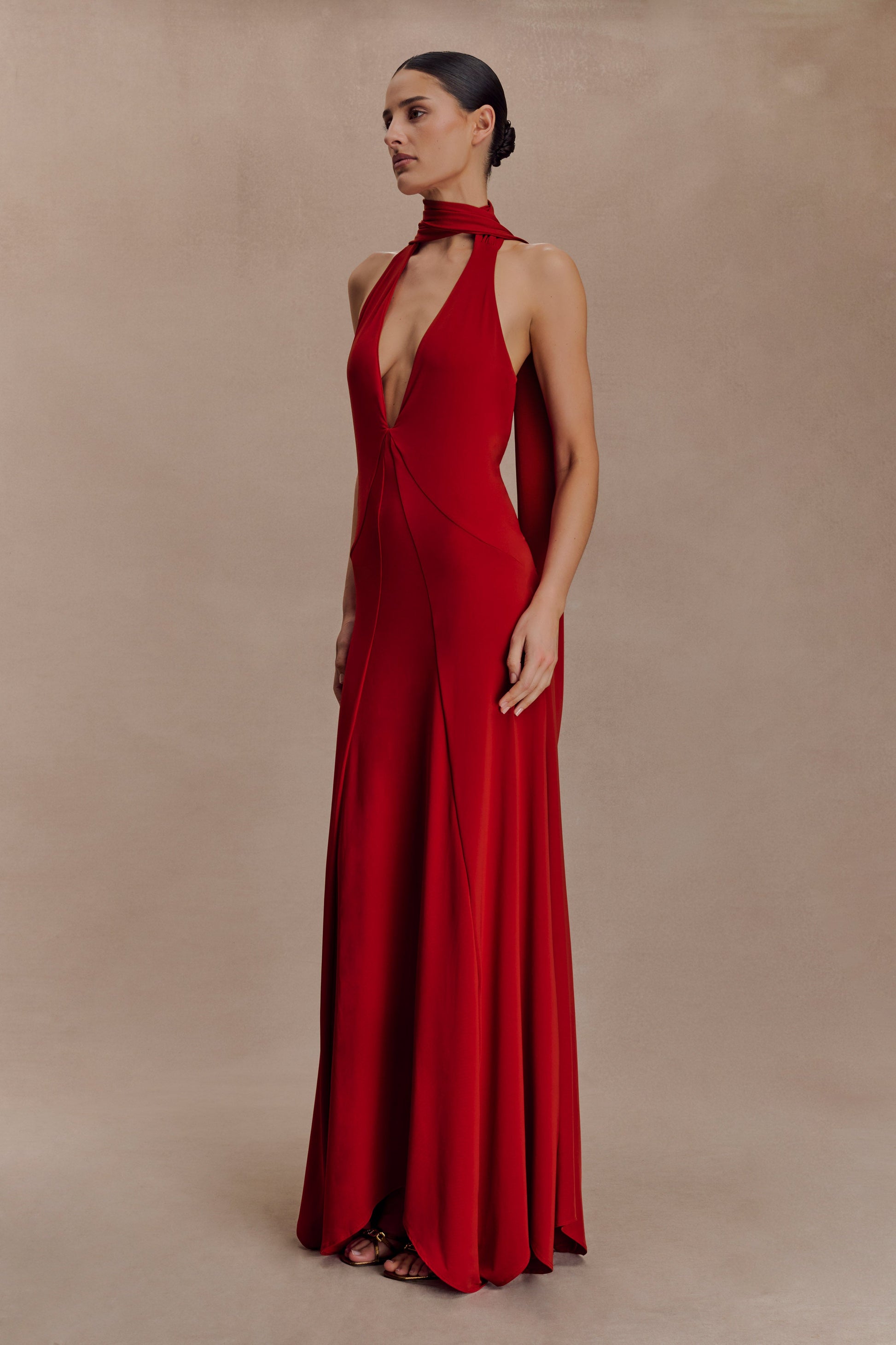 Juliet Slinky Maxi Dress With Scarf - Ruby #3