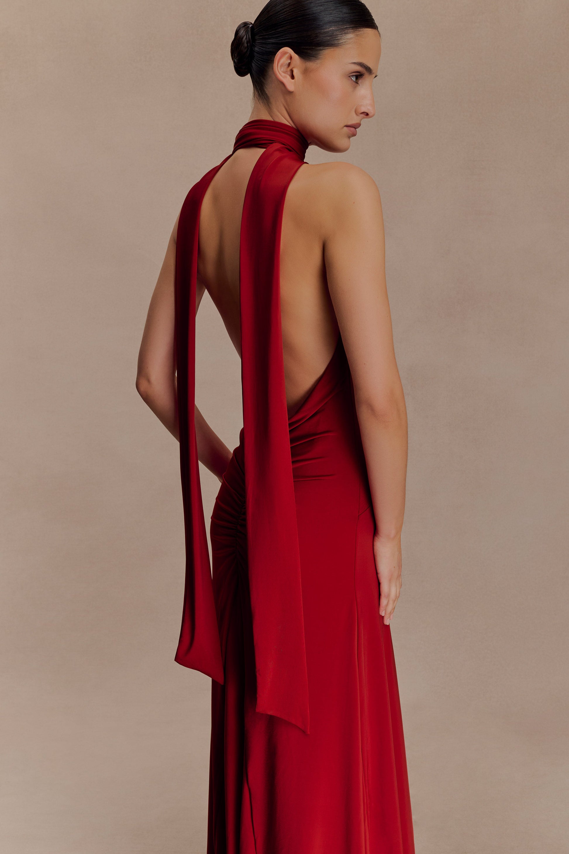 Juliet Slinky Maxi Dress With Scarf - Ruby #5