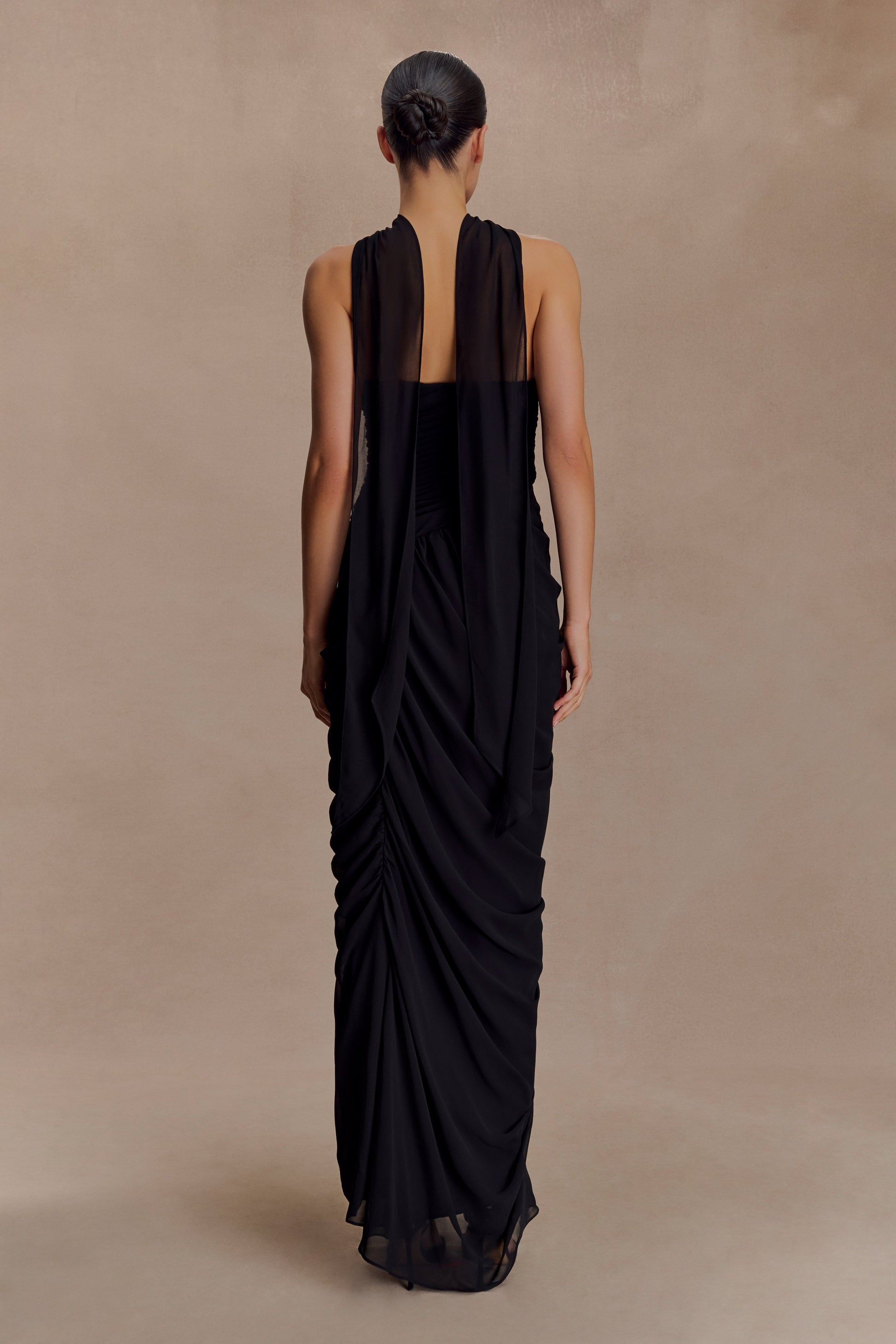 Micaela Chiffon Gathered Maxi Dress - Black #4