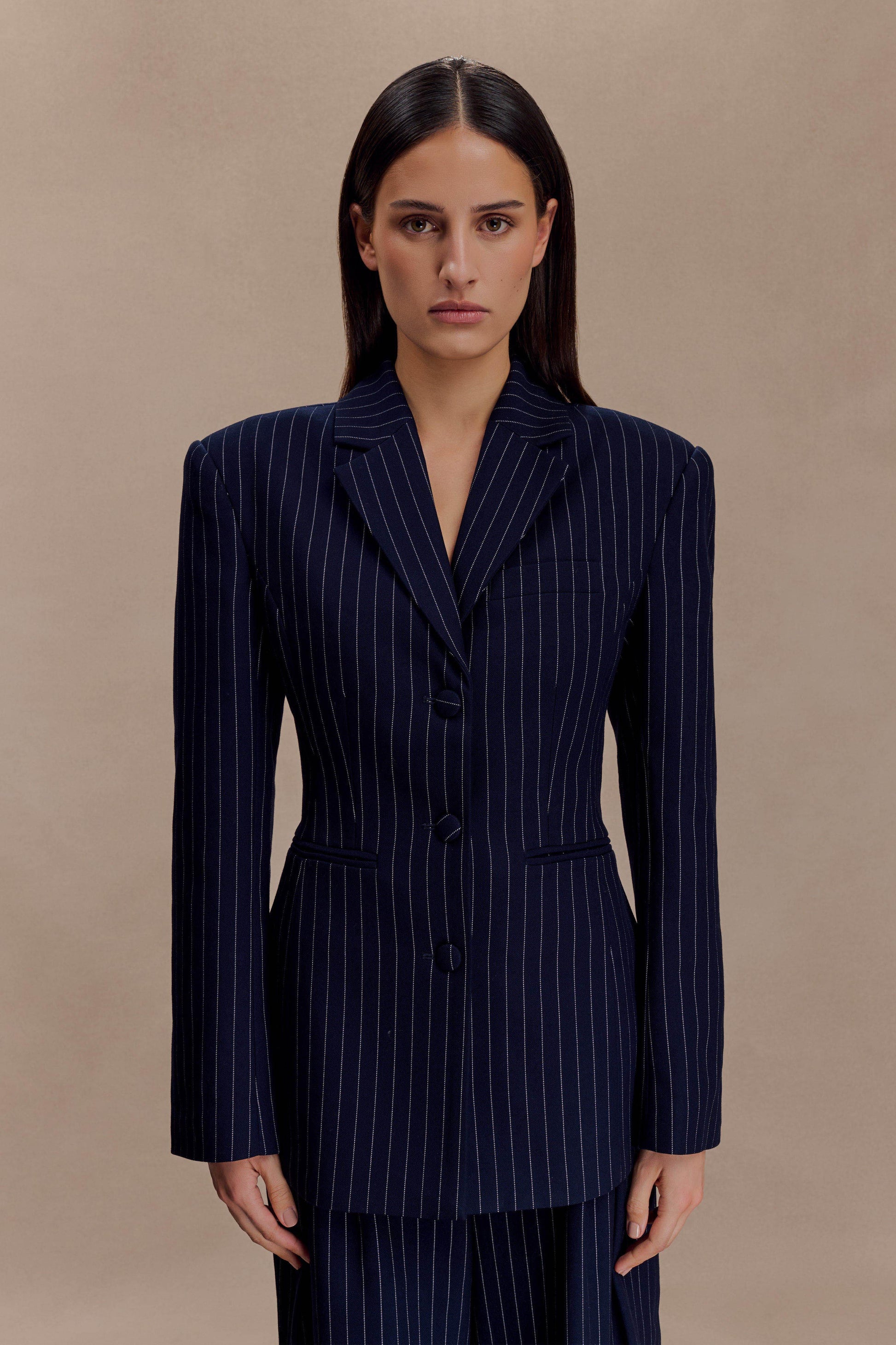 Bellamy Cinched Blazer - Navy Pinstripe #2