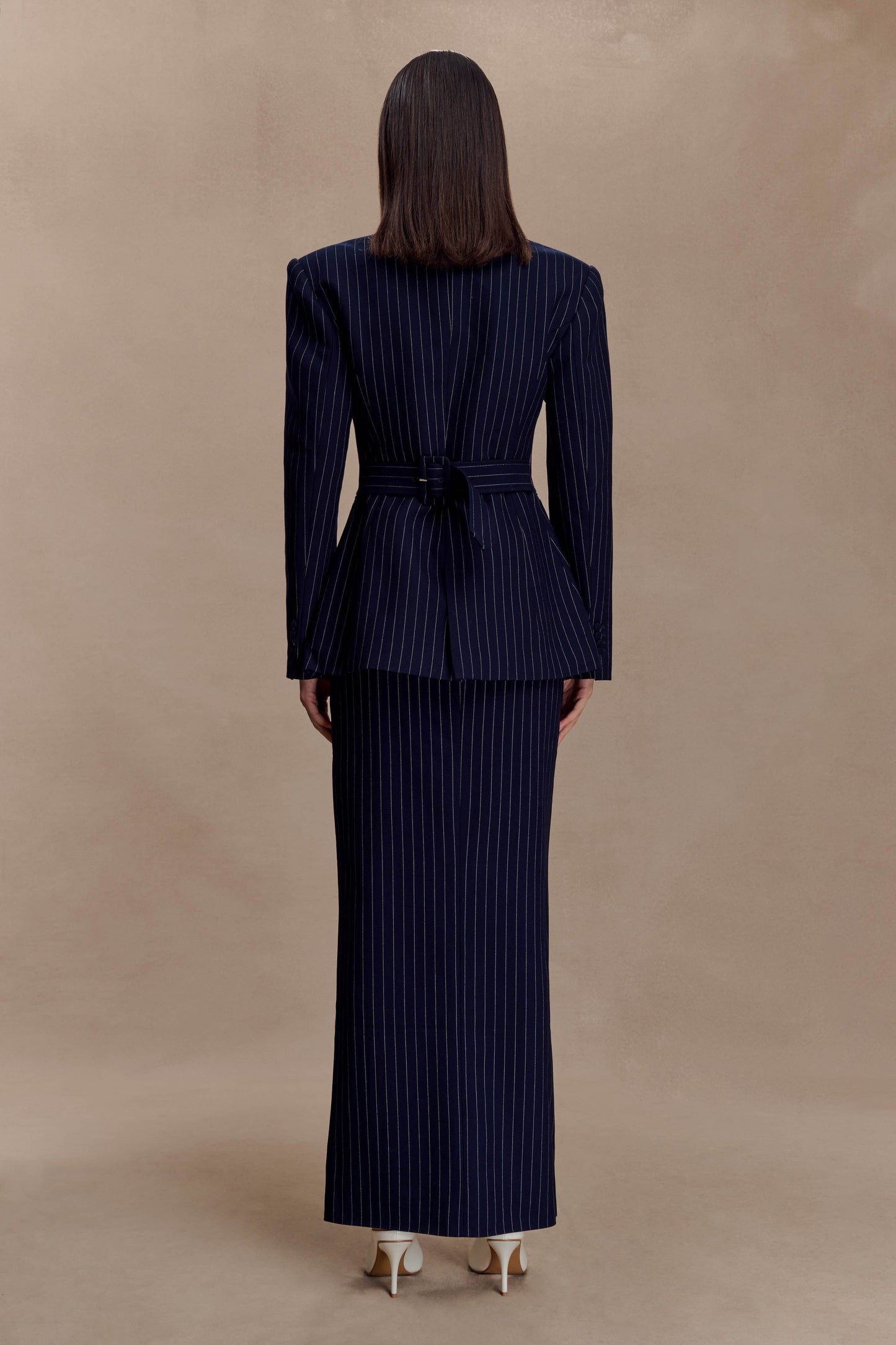 Cassie Column Maxi Skirt - Navy Pinstripe