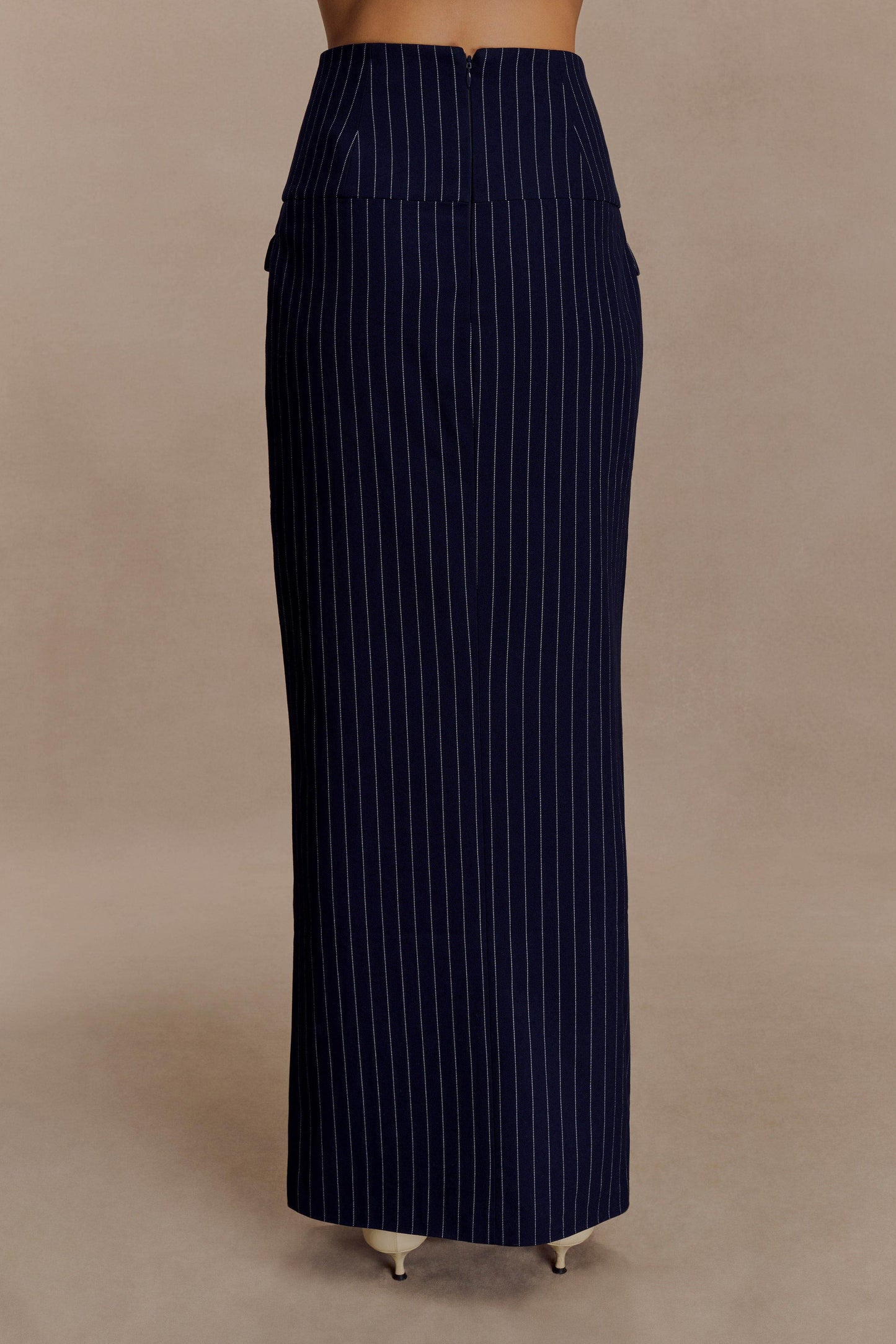 Cassie Column Maxi Skirt - Navy Pinstripe