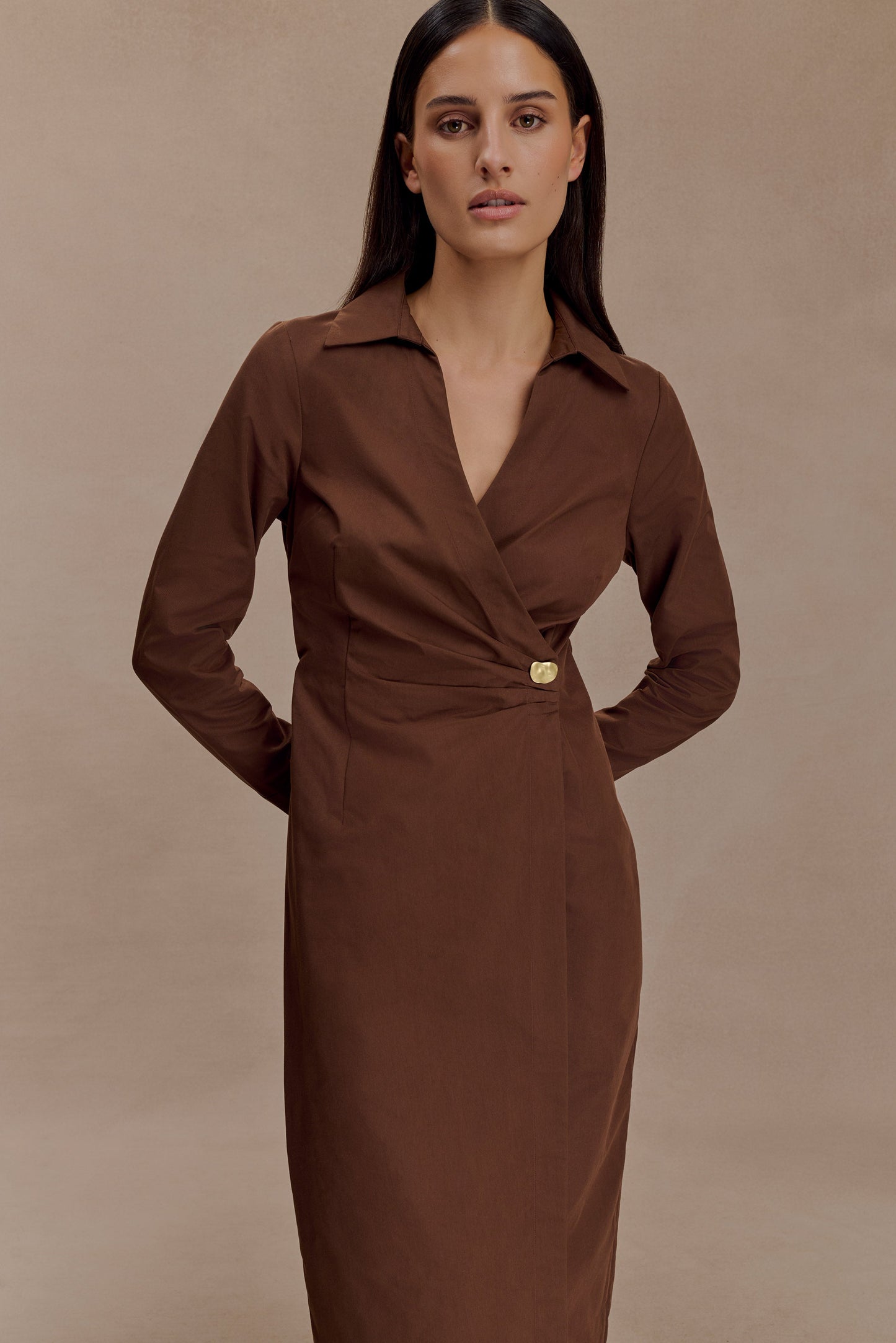Mikaila Asymmetric Shirt Dress - Dark Chocolate