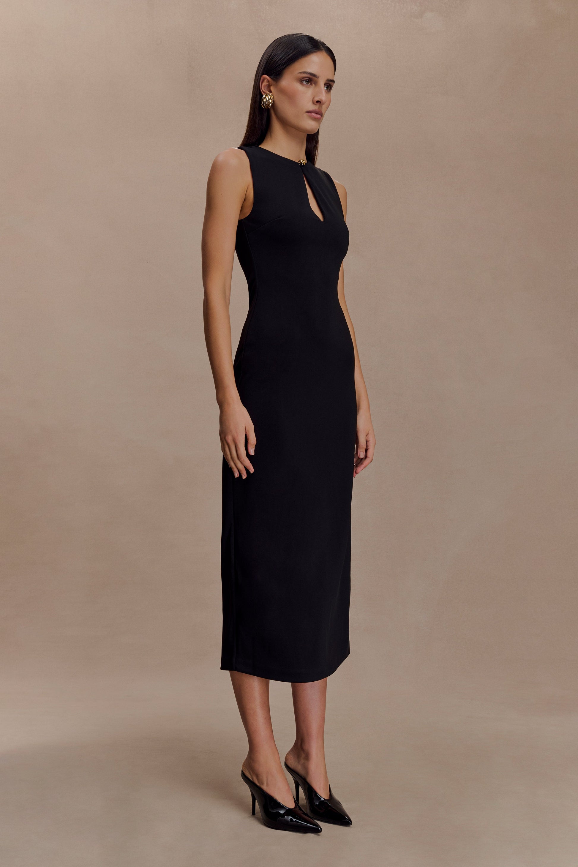 Norah Sleeveless Crepe Midi Dress - Black #4