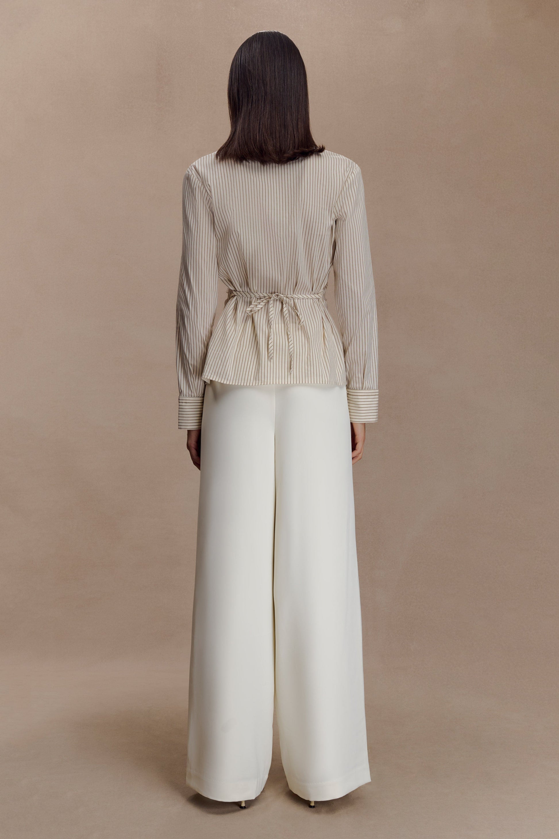 Millie Tie Back Cotton Shirt - Beige Pinstripe #5