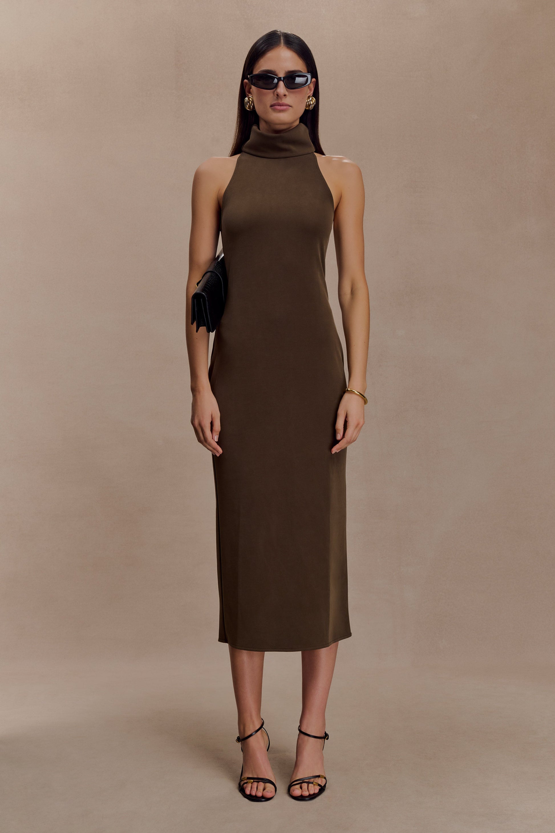 polo neck dress midi Ribbed Tipped V-neck Midi Sweater Polo Dress