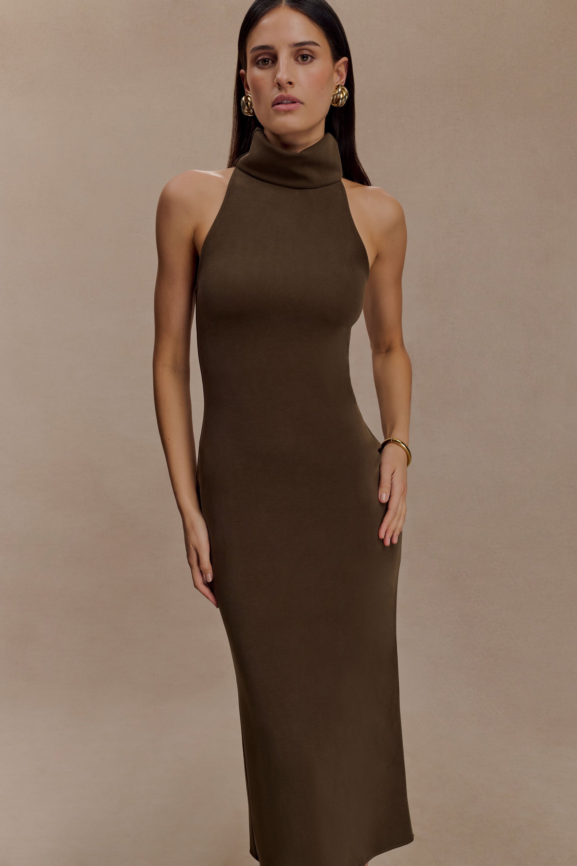 Kennedy High Neck Midi Dress - Chocolate #7
